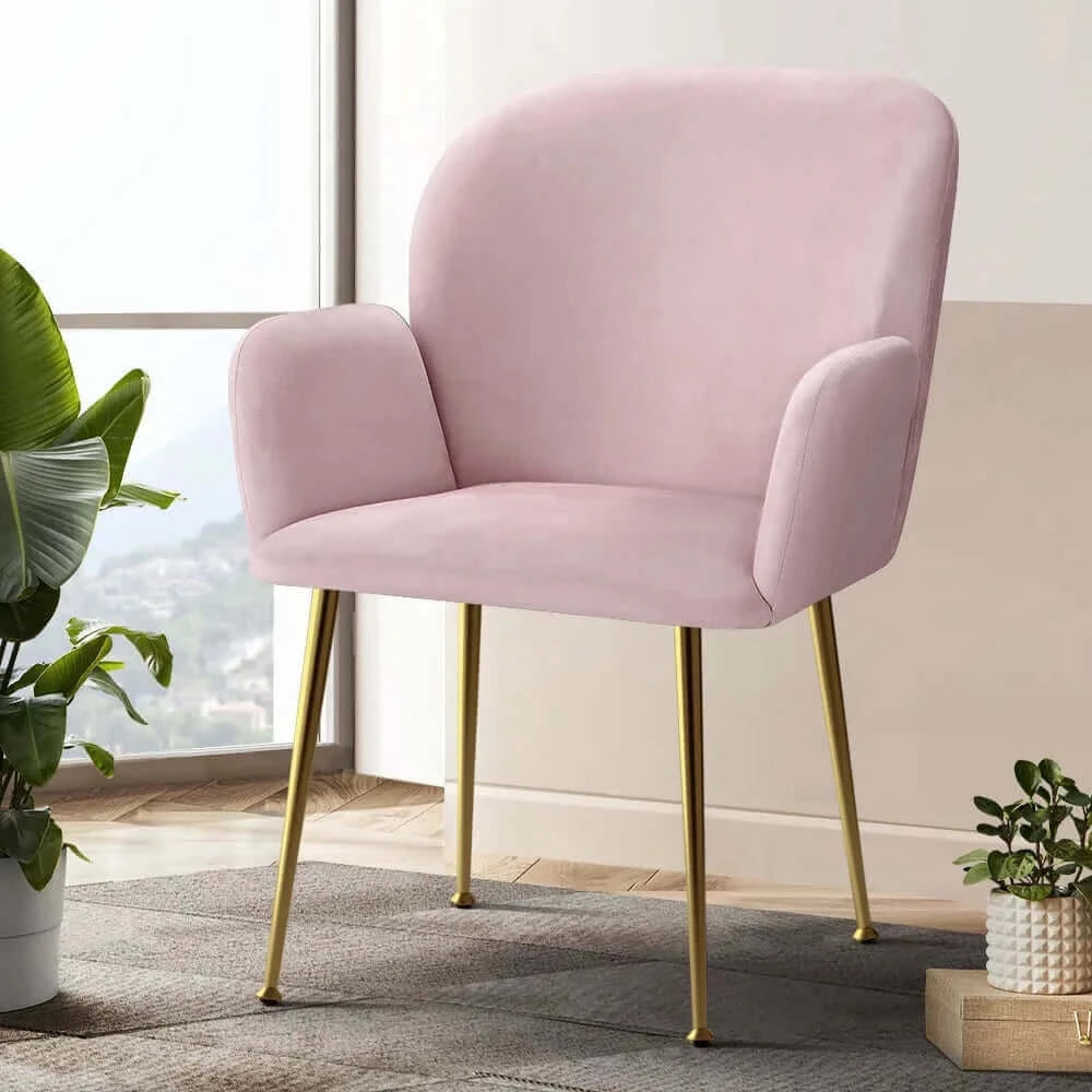 Buy artiss set of 2 kynsee dining chairs armchair cafe chair upholstered velvet pink - upinteriors-Upinteriors