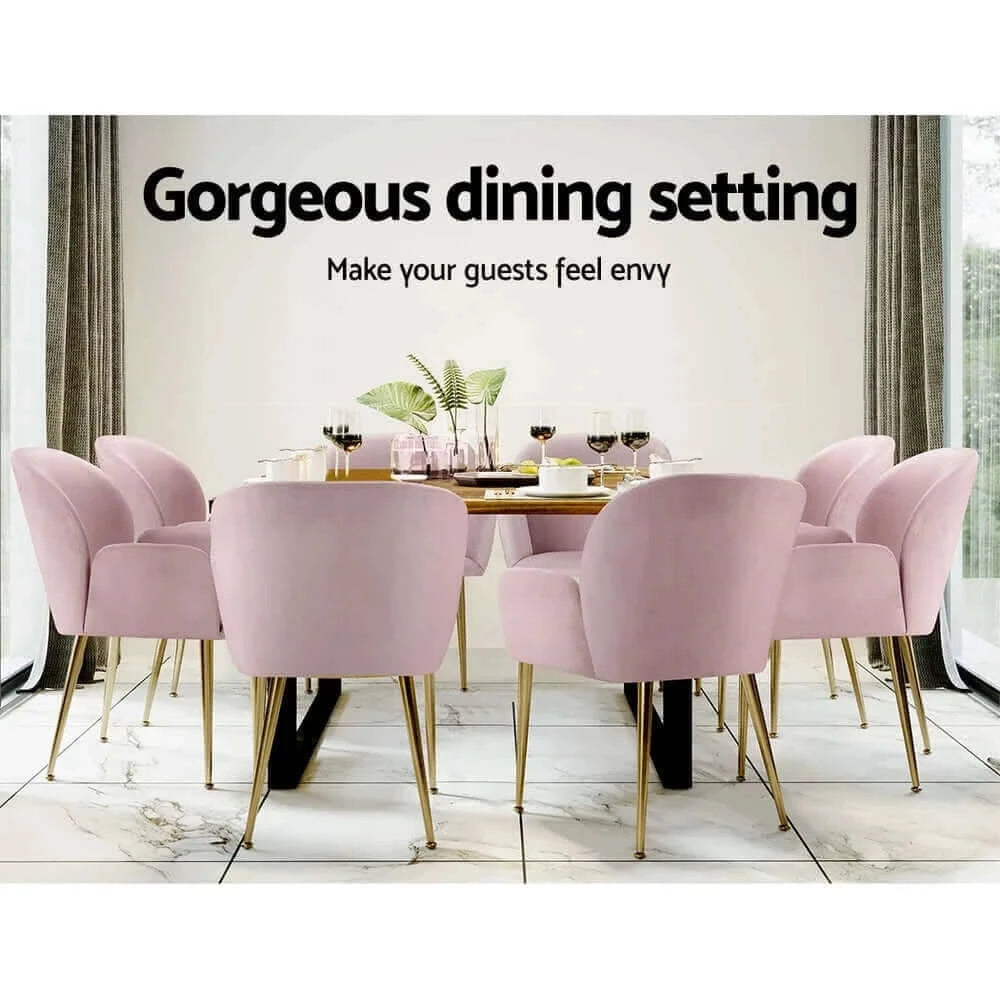 Buy artiss set of 2 kynsee dining chairs armchair cafe chair upholstered velvet pink - upinteriors-Upinteriors