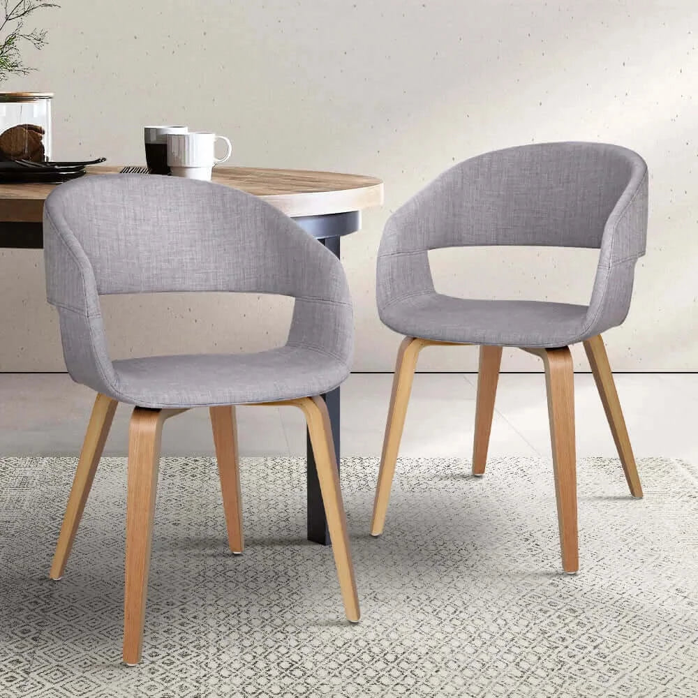 Buy artiss set of 2 timber wood and fabric dining chairs - light grey - upinteriors-Upinteriors