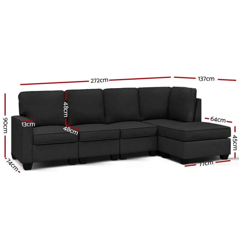 Buy artiss sofa lounge set 5 seater modular chaise chair suite couch dark grey - upinteriors-Upinteriors