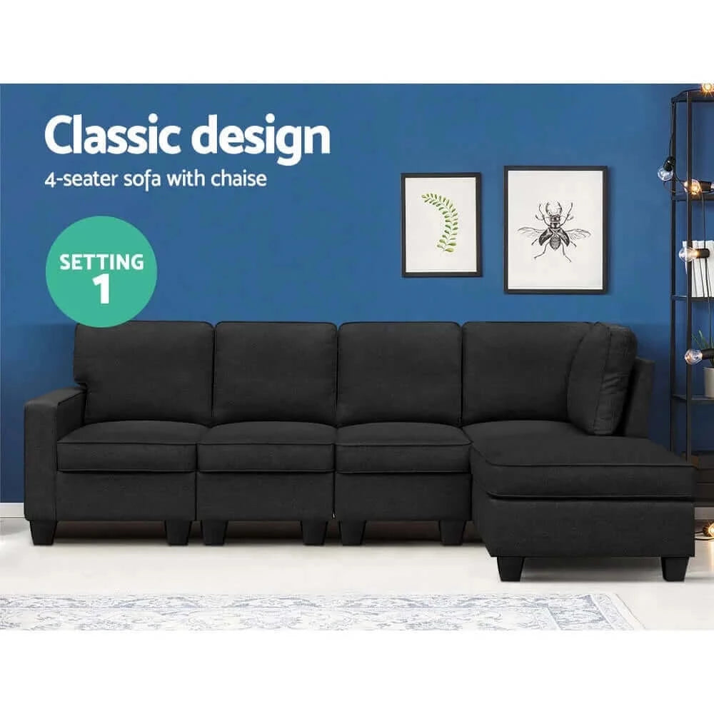 Buy artiss sofa lounge set 5 seater modular chaise chair suite couch dark grey - upinteriors-Upinteriors