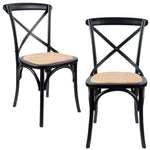 Buy aster crossback dining chair set of 2 solid birch timber wood ratan seat - black - upinteriors-Upinteriors