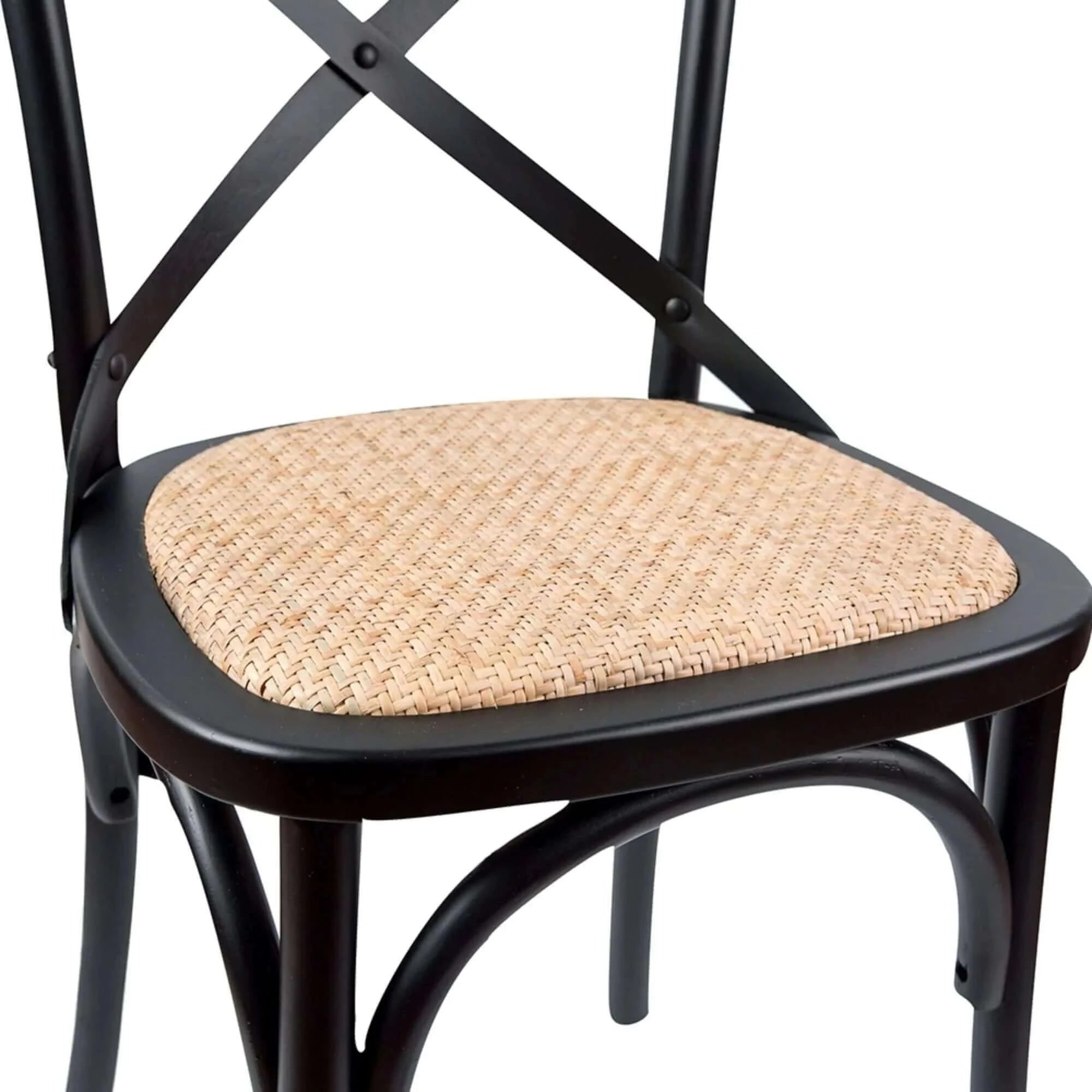 Buy aster crossback dining chair set of 2 solid birch timber wood ratan seat - black - upinteriors-Upinteriors