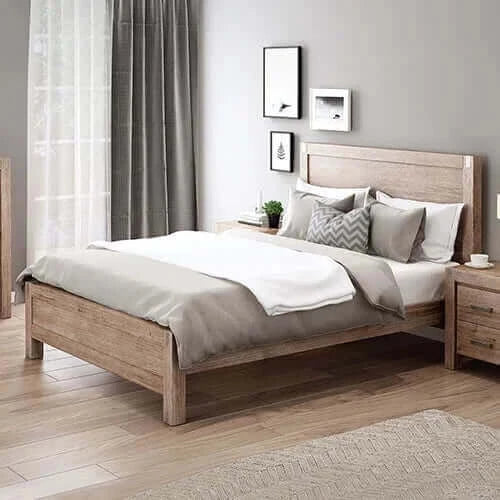Buy bed frame queen size in solid wood veneered acacia bedroom timber slat in oak - upinteriors-Upinteriors