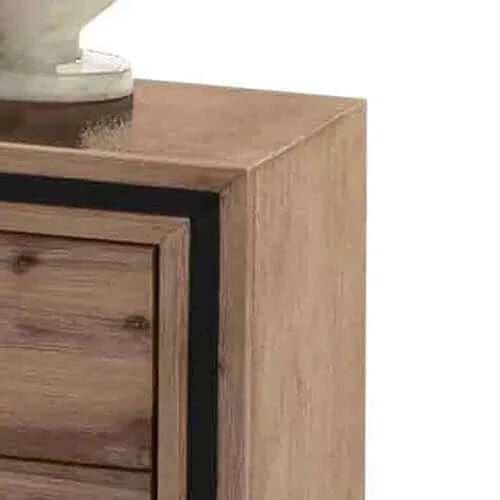 Buy bedside table 2 drawer night stand with solid acacia storage in sliver brush colour - upinteriors-Upinteriors