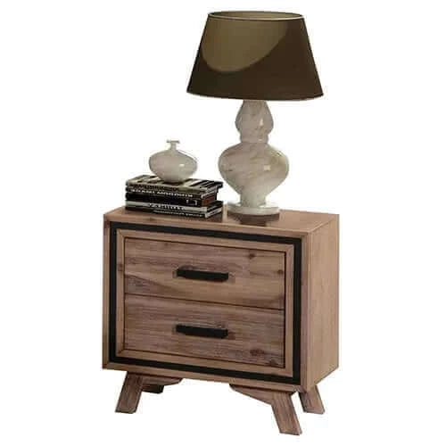 Bedside Table 2 drawer Night Stand with Solid Acacia Storage in Sliver Brush Colour-Upinteriors