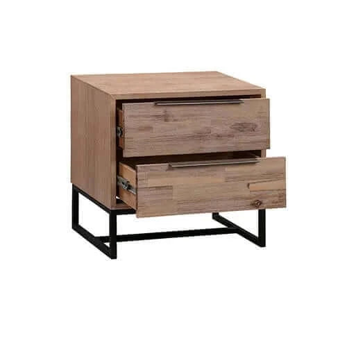 Buy bedside table 2 drawers side table solid acacia wood veneered in tea colour - upinteriors-Upinteriors