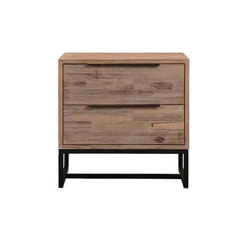 Buy bedside table 2 drawers side table solid acacia wood veneered in tea colour - upinteriors-Upinteriors