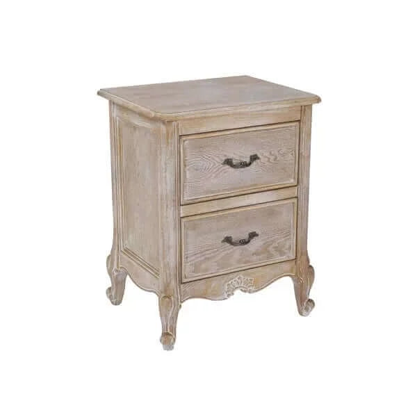 Buy bedside table oak wood plywood veneer white washed finish storage drawers - upinteriors-Upinteriors