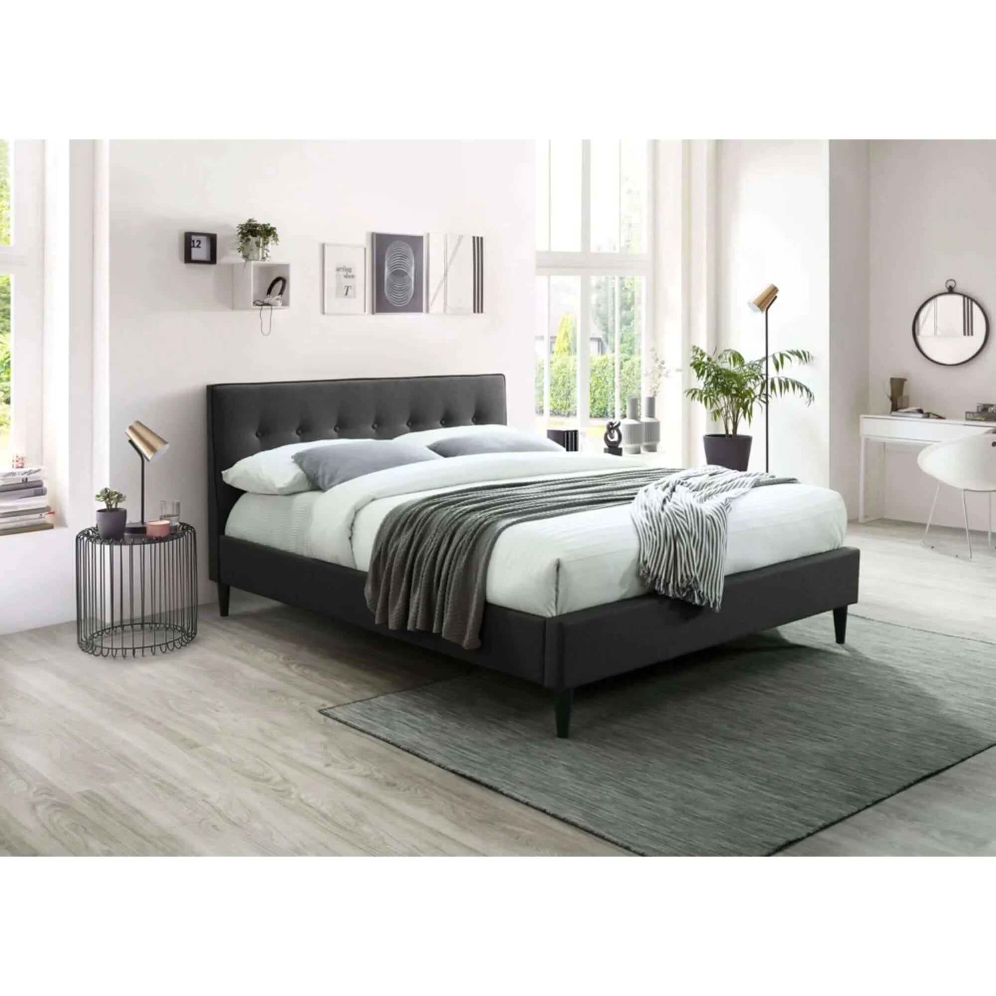 Buy buttercup double size bed frame timber mattress base fabric upholstered - grey - upinteriors-Upinteriors