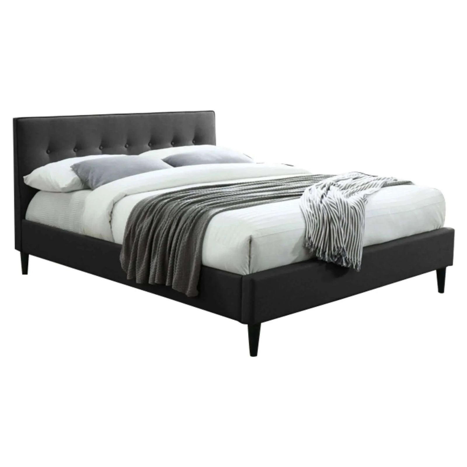 Buy buttercup queen size bed frame timber mattress base fabric upholstered - grey - upinteriors-Upinteriors
