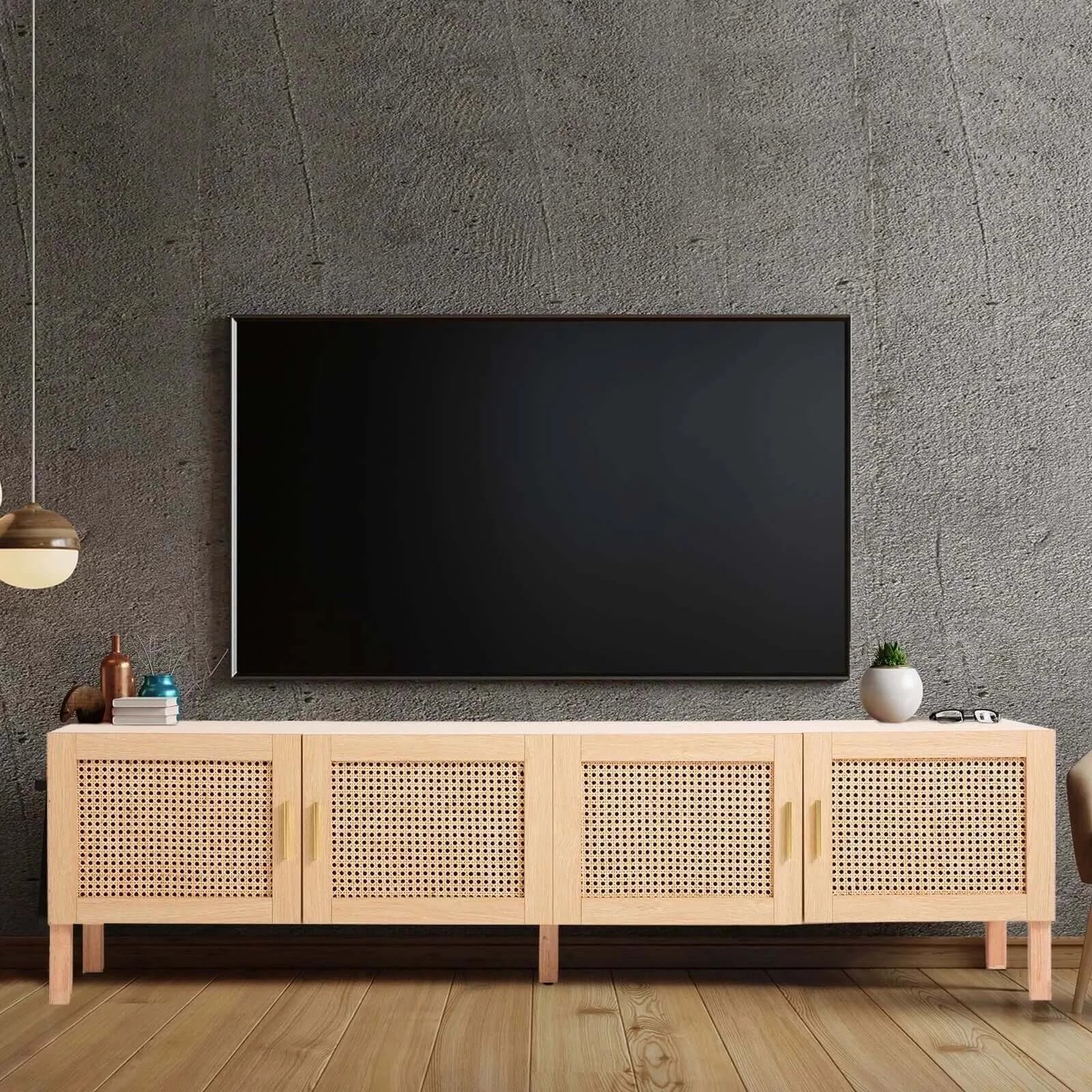 Buy casa decor santiago rattan entertainment unit tv stand cabinet storage oak - upinteriors-Upinteriors