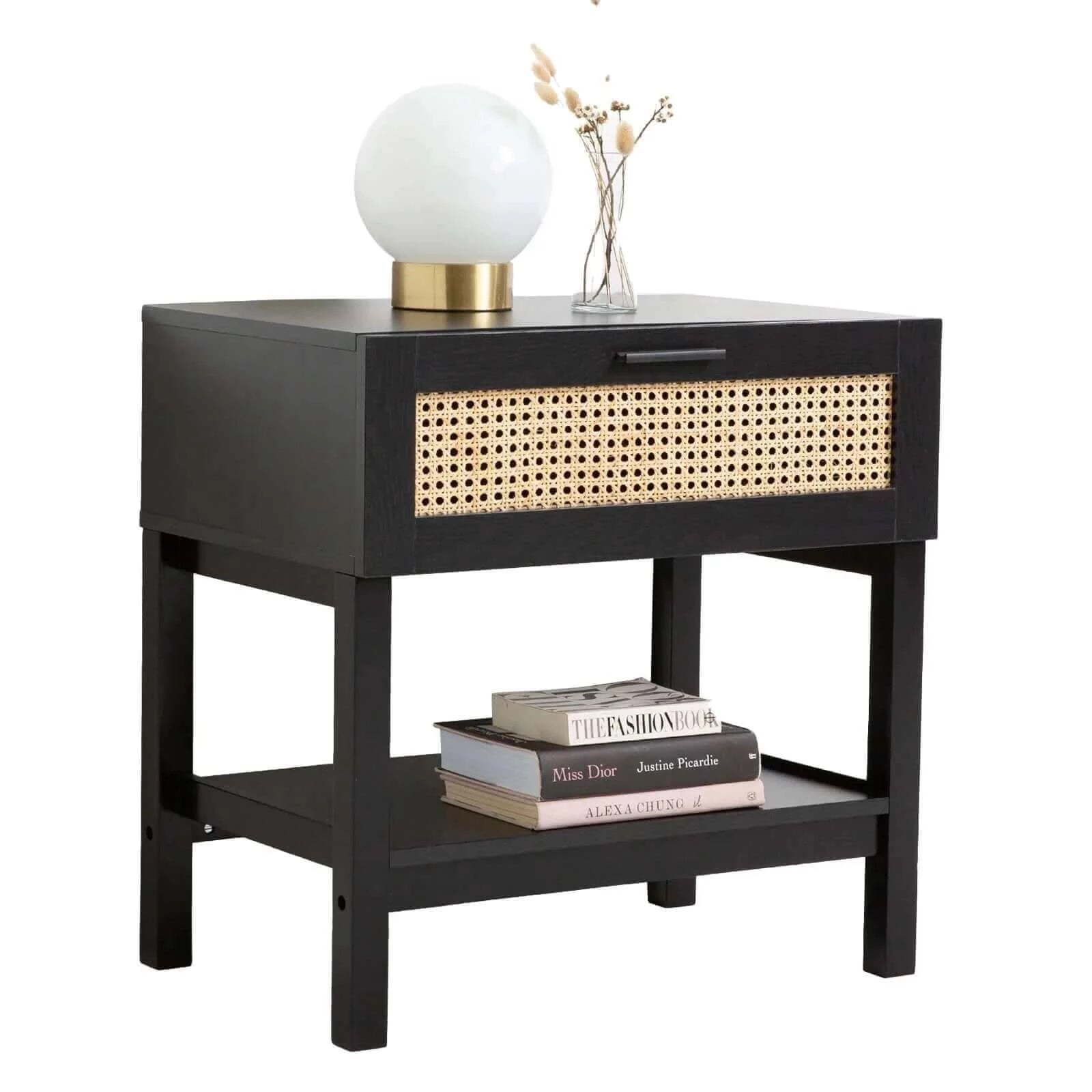 Buy casa decor tulum rattan bedside table drawers table nightstand cabinet black - upinteriors-Upinteriors