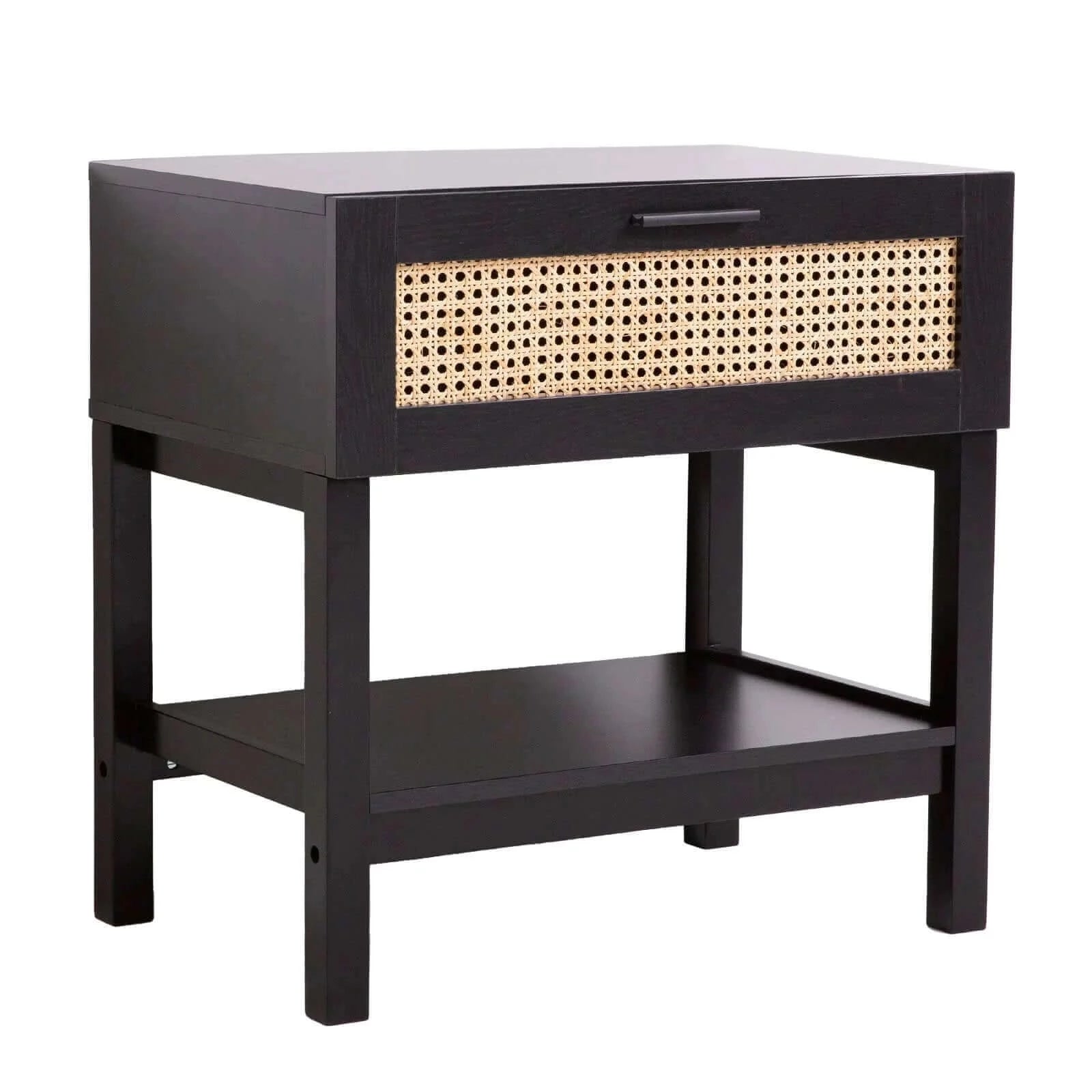 Buy casa decor tulum rattan bedside table drawers table nightstand cabinet black - upinteriors-Upinteriors