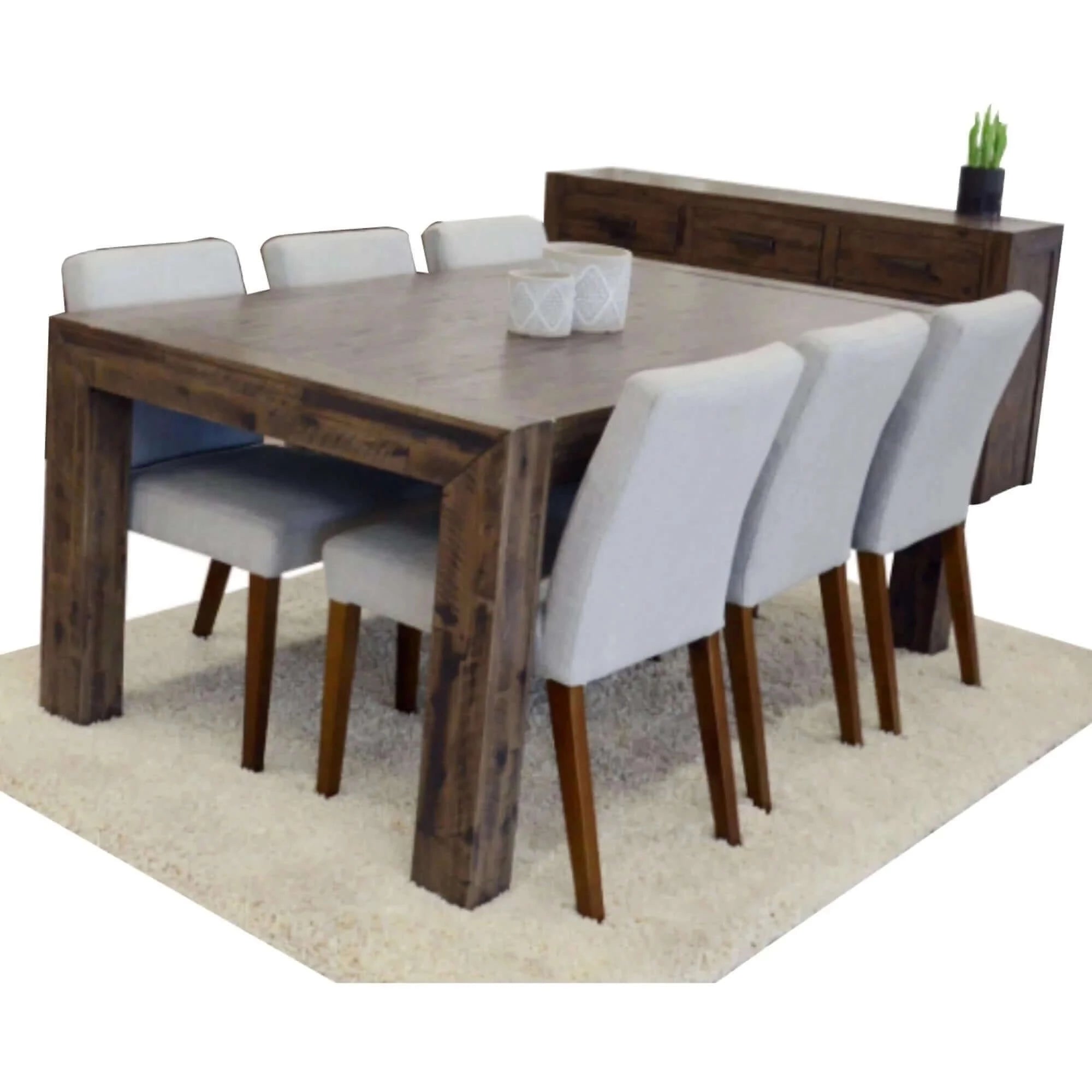 Buy catmint 7pc dining set 180cm table with 6 solid wood fabric chair - upinteriors-Upinteriors