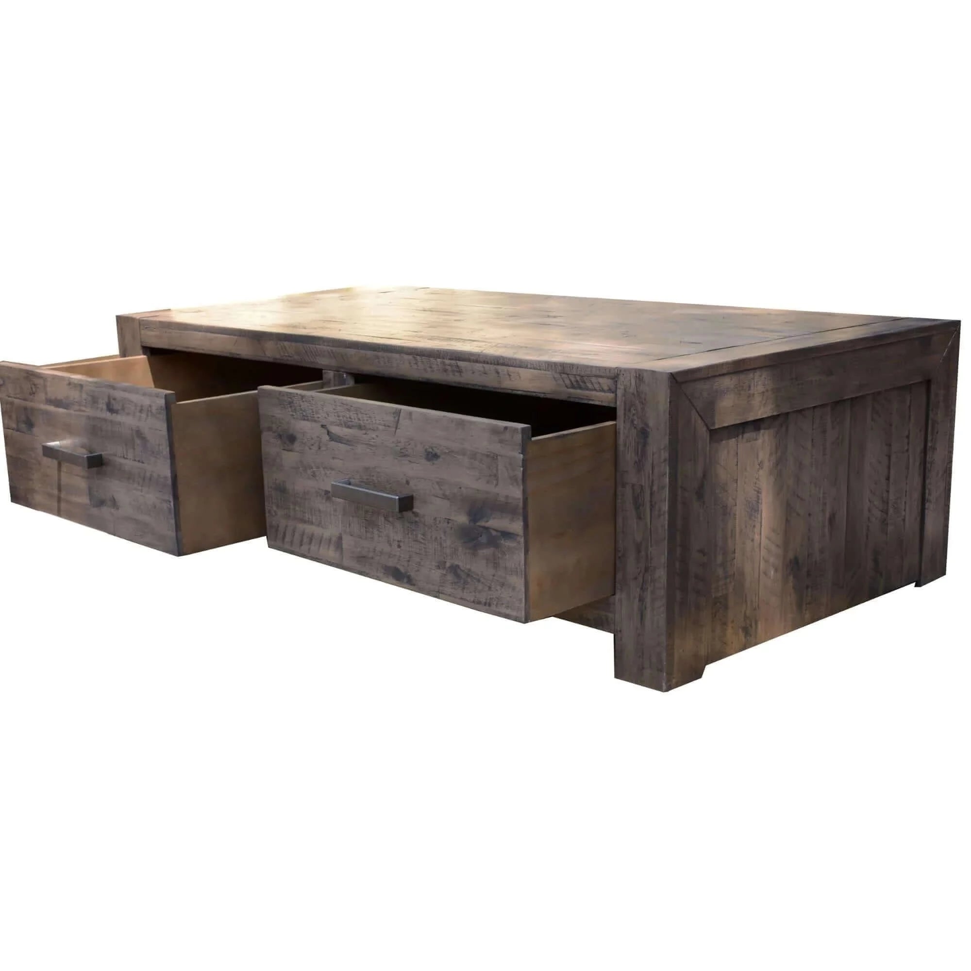 Catmint Coffee Table 127cm 2 Drawer Solid Acacia Wood - Stone Grey-Upinteriors