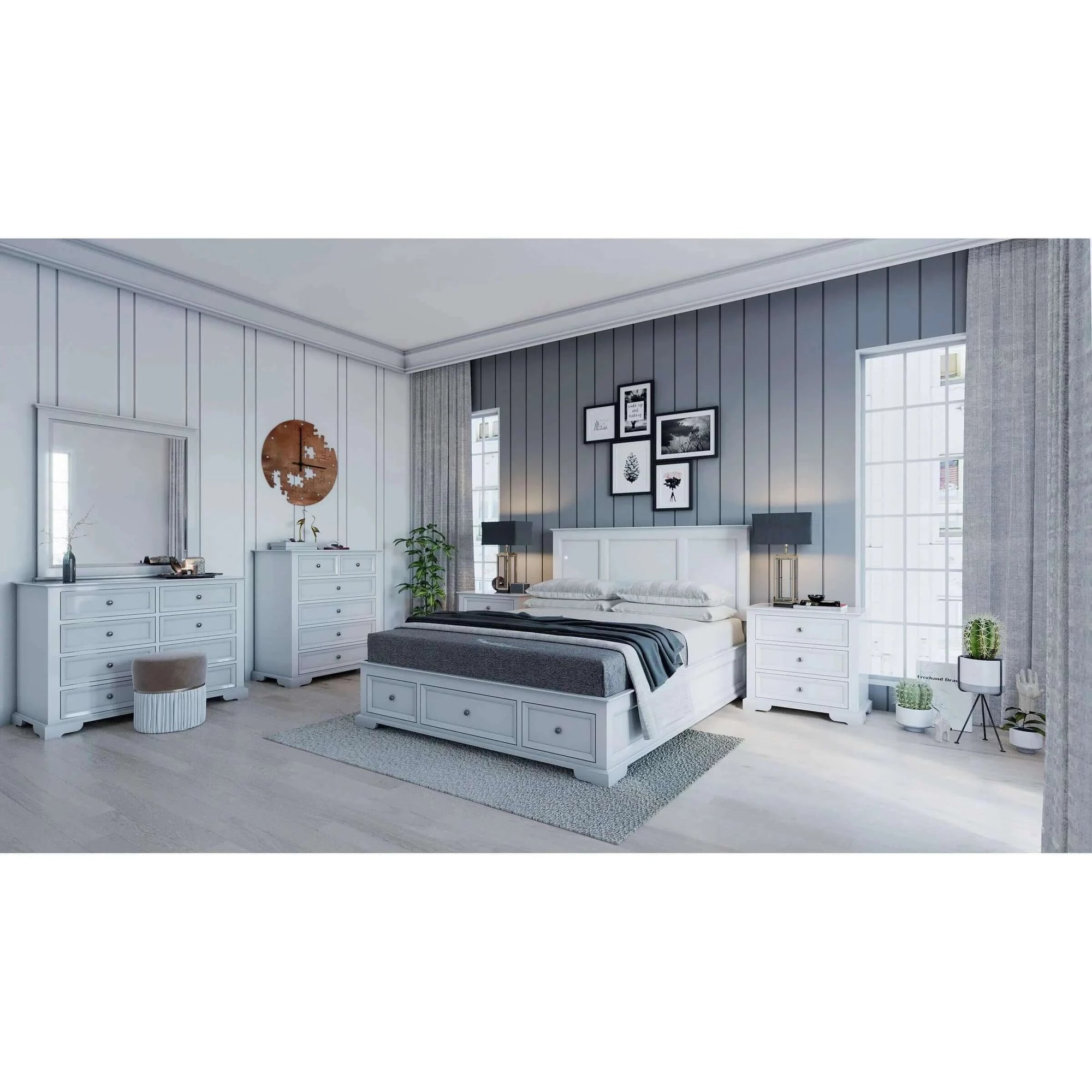 Celosia White 4pc Bedroom Set with Mirror & Chest-Upinteriors