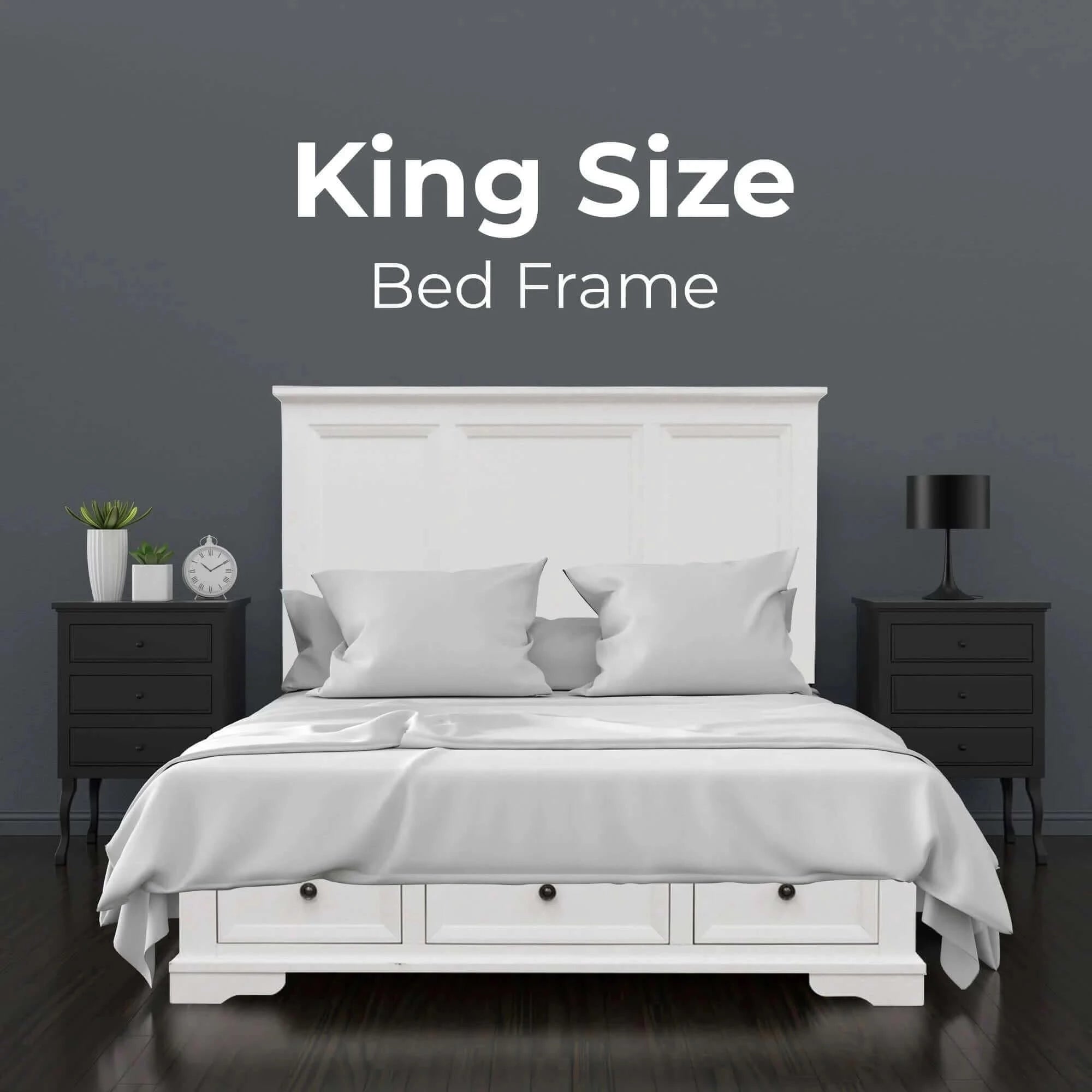 Buy celosia 4pc king bed frame bedroom suite timber bedside tallboy package - white - upinteriors-Upinteriors