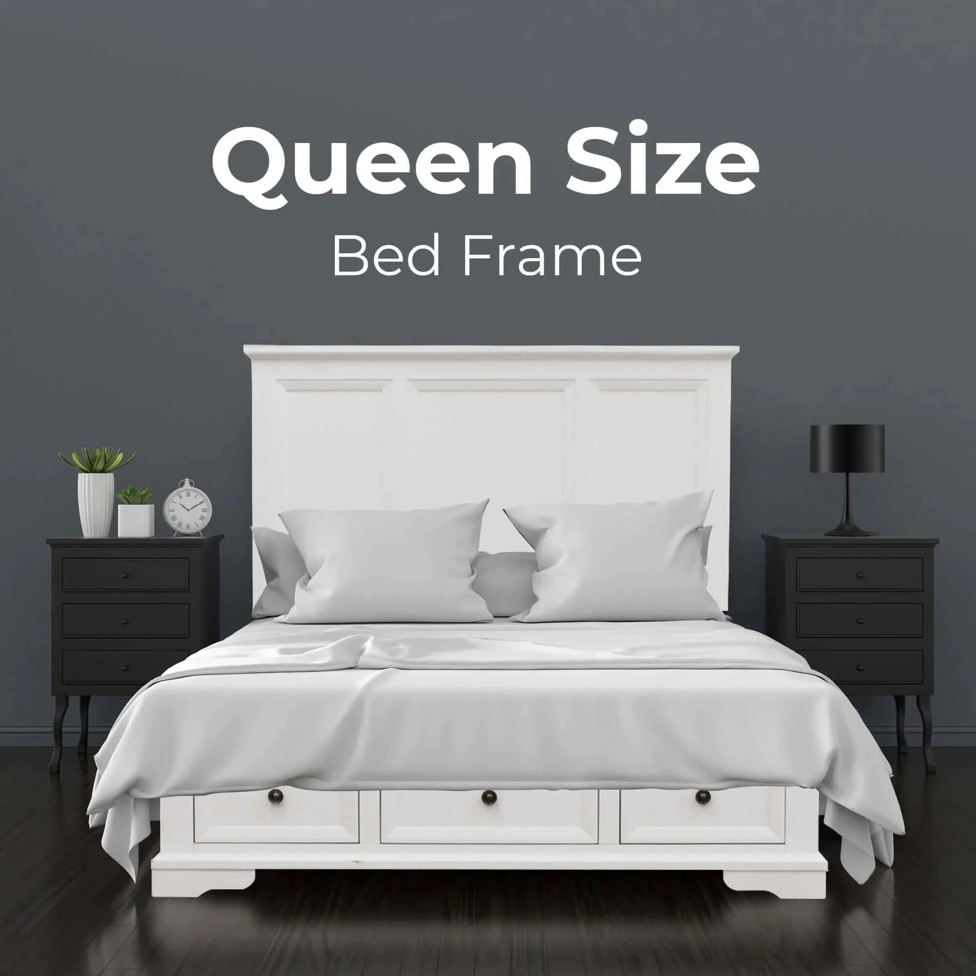 Buy celosia 4pc queen bed frame bedroom suite timber bedside tallboy package - white - upinteriors-Upinteriors