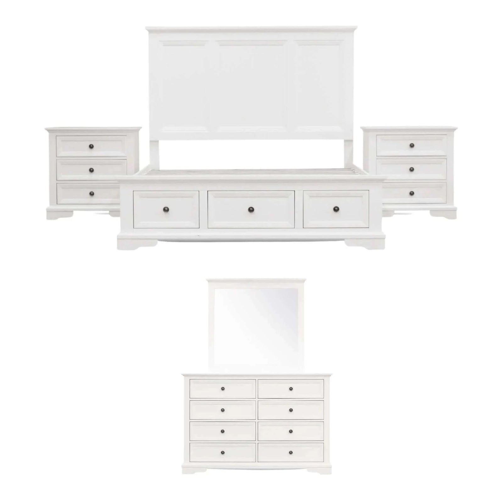 Buy celosia 5pc queen bed frame bedroom suite bedside dresser mirror package - white - upinteriors-Upinteriors