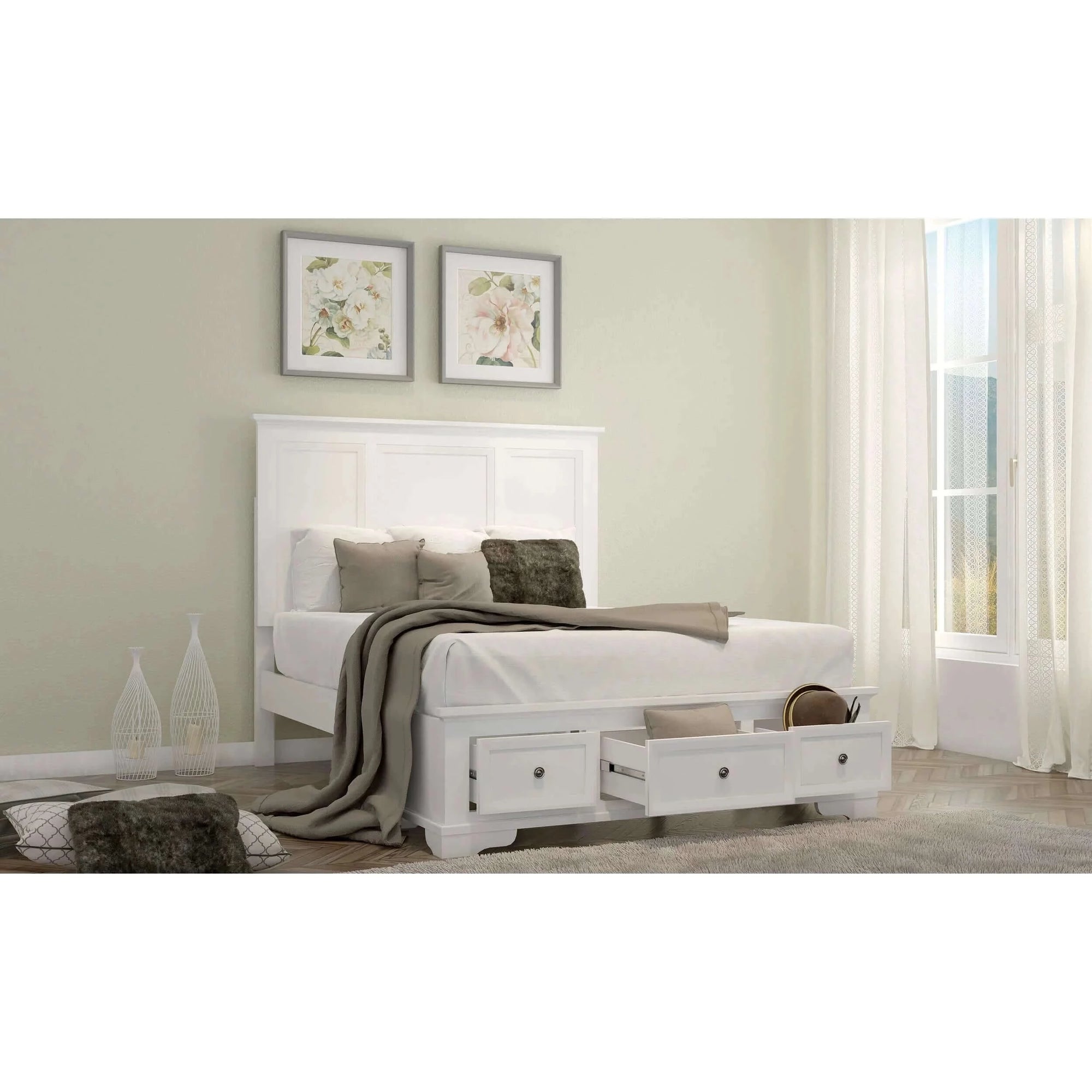 Buy celosia king size bed frame timber mattress base with storage drawers - white - upinteriors-Upinteriors