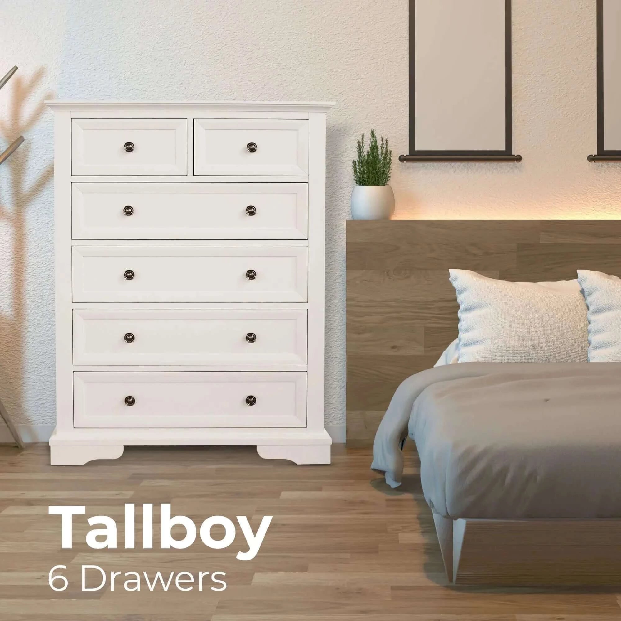 Buy celosia tallboy 6 chest of drawers solid acacia wood bed storage cabinet - white - upinteriors-Upinteriors