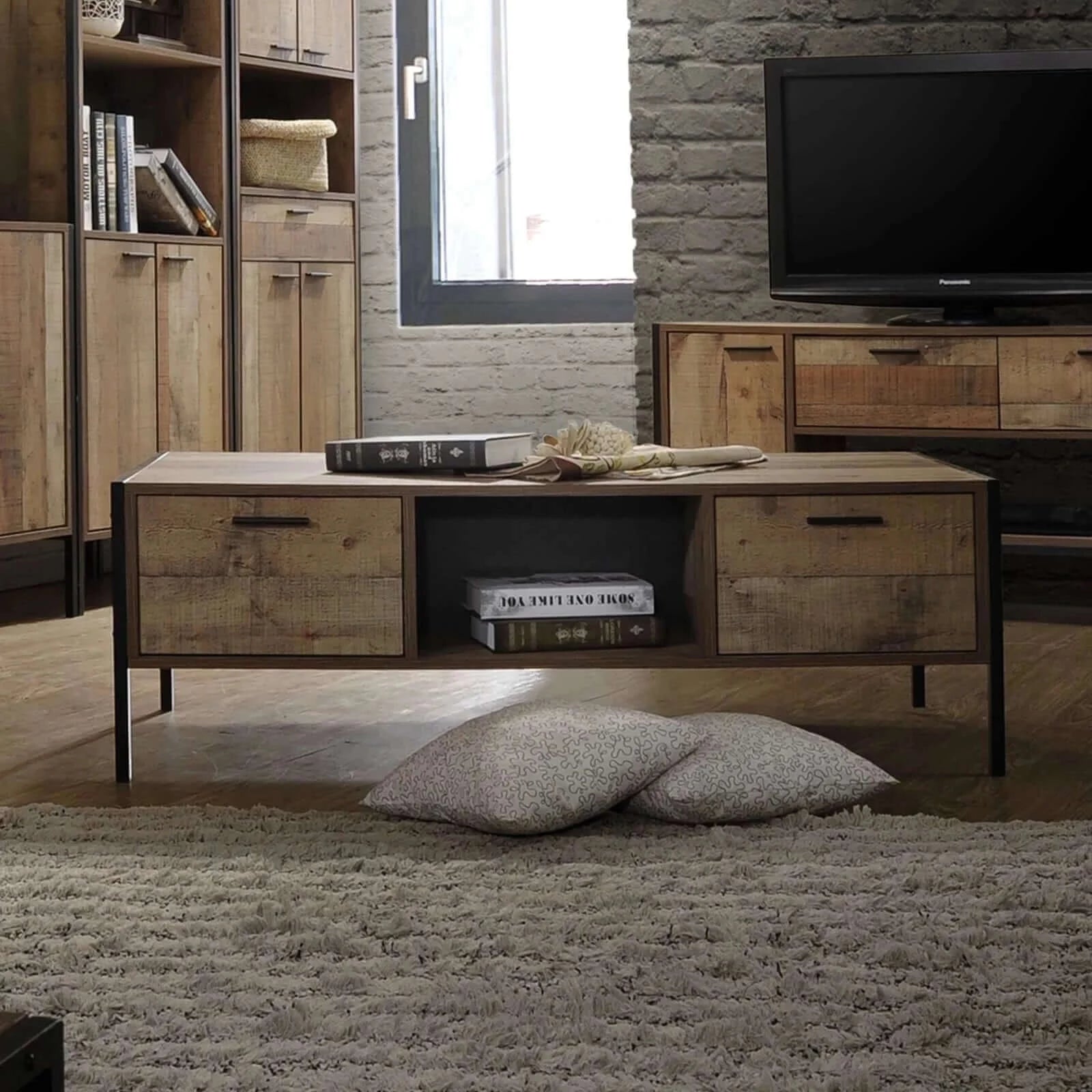 Coffee Table 2 Drawers Particle Board Storage in Oak Colour-Upinteriors