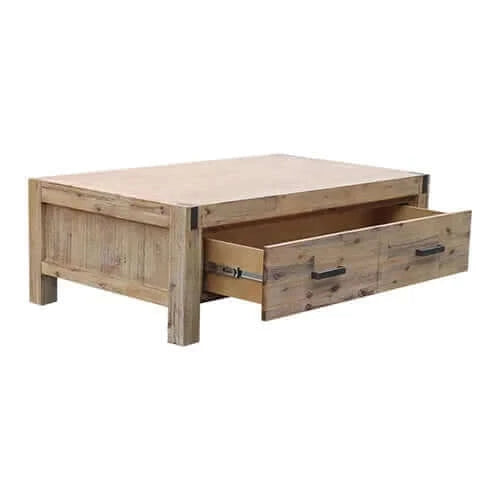 Buy coffee table solid acacia wood & veneer 1 drawers storage oak colour - upinteriors-Upinteriors