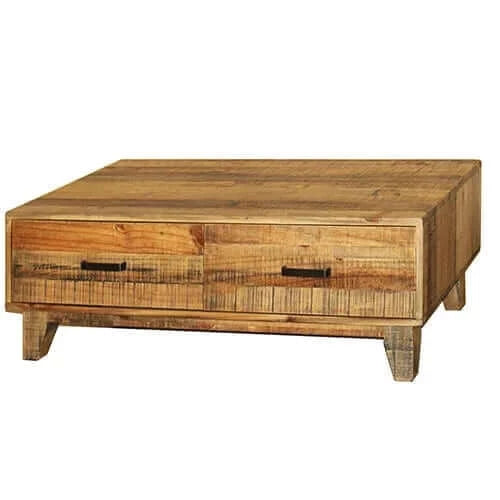 Buy coffee table wooden frame 2 drawers storage in light brown colour - upinteriors-Upinteriors