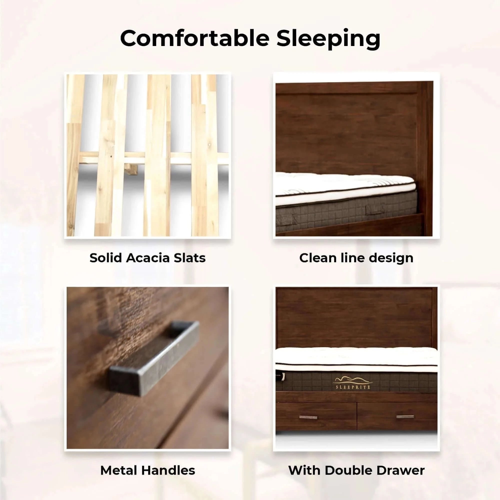 Buy comfortis 4pc king bed frame suite bedside tallboy furniture package - walnut - upinteriors-Upinteriors