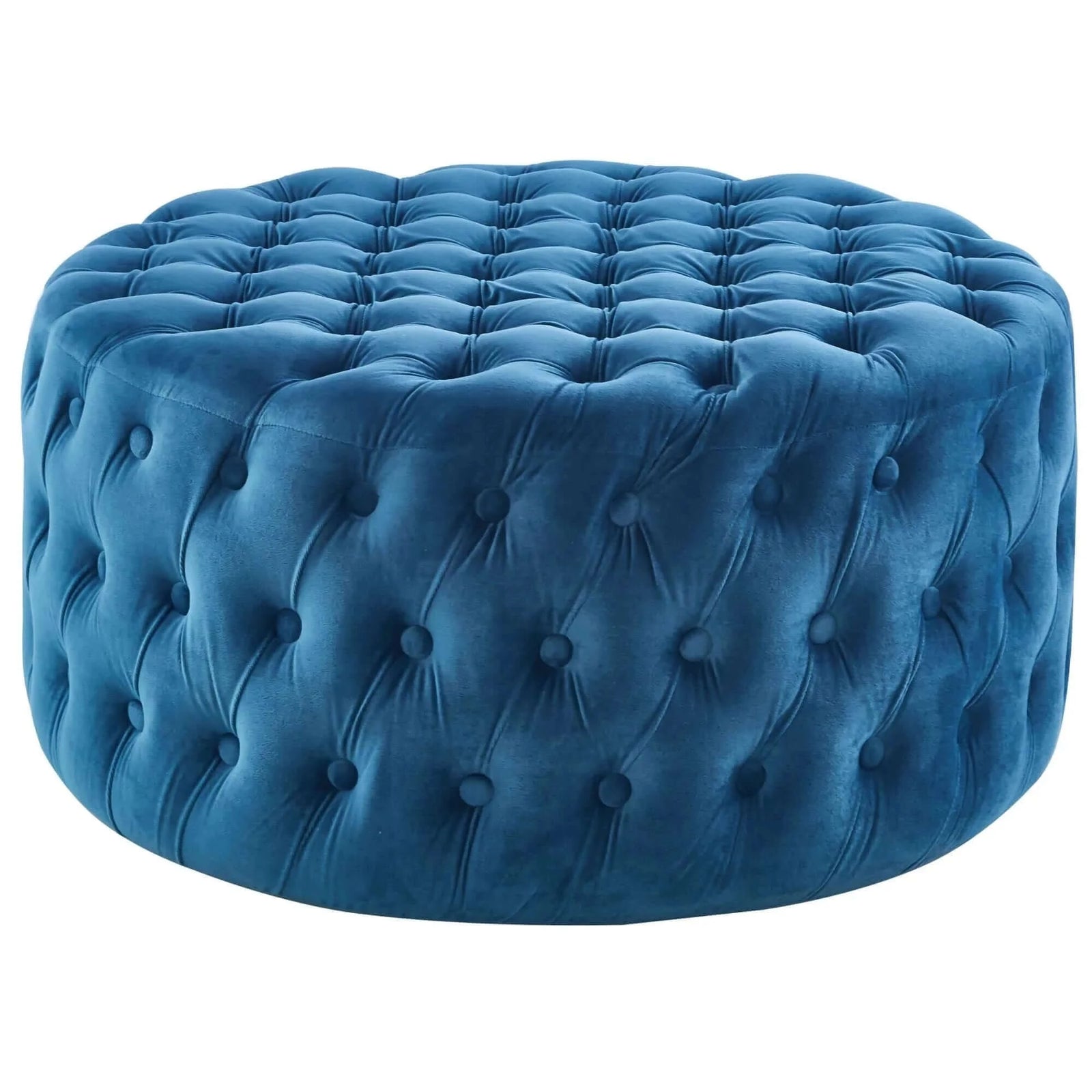 Buy Cosmos Tufted Velvet Fabric Round Ottoman Footstools - Blue in Australia-Upinteriors