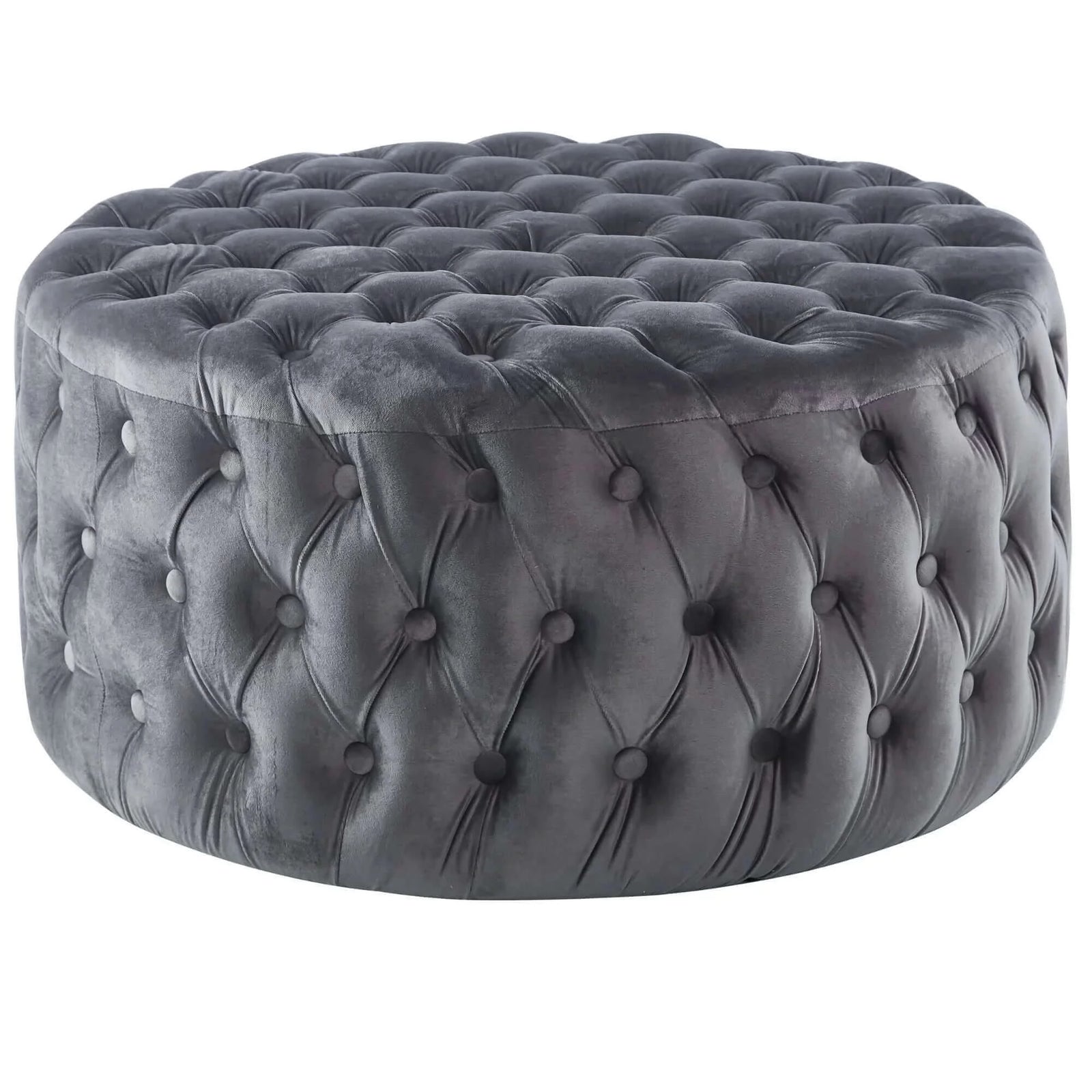 Buy Cosmos Tufted Velvet Fabric Round Ottoman Footstools - Grey in Australia -Upinteriors