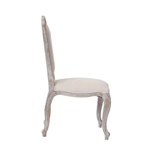 Buy dining chair linen fabric beige oak wood white washed finish - upinteriors-Upinteriors