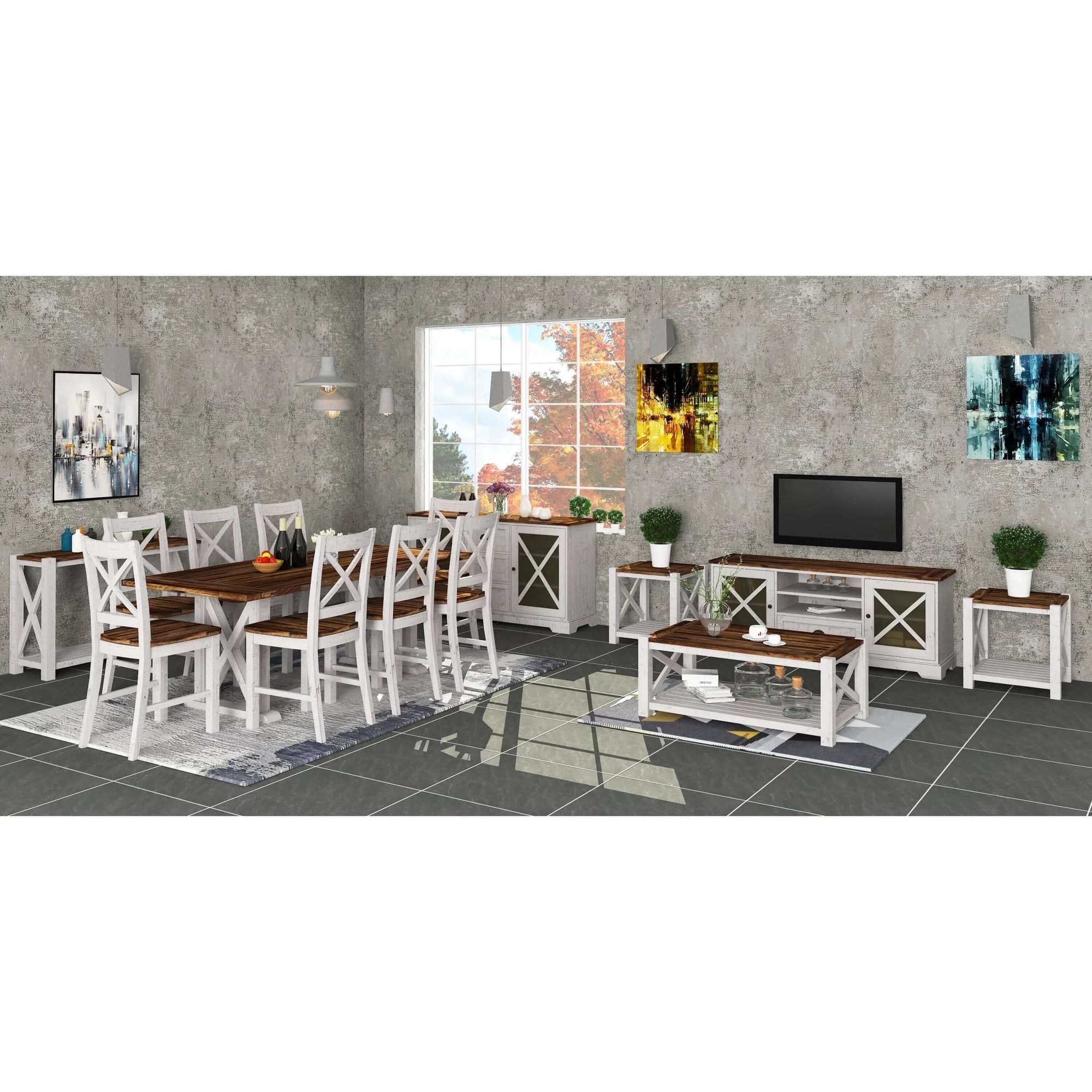 Buy erica 7pc dining set 200cm table 6 chair solid acacia wood timber brown white - upinteriors-Upinteriors