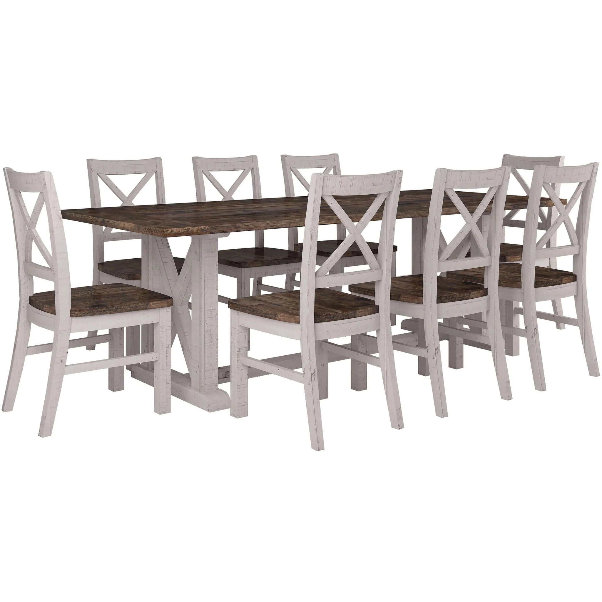 Buy erica 9pc dining set 240cm table 8 chair solid acacia wood timber brown white - upinteriors-Upinteriors