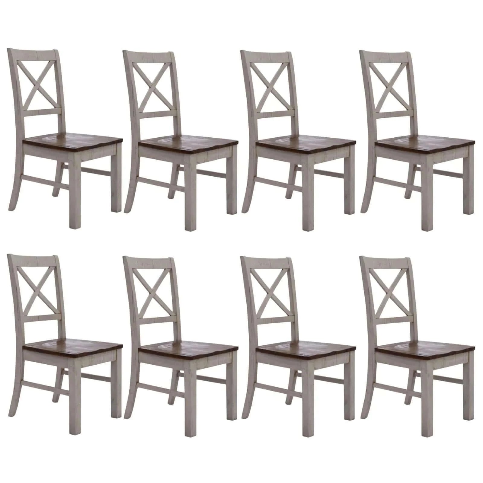 Buy erica x-back dining chair set of 8 solid acacia timber wood hampton brown white - upinteriors-Upinteriors