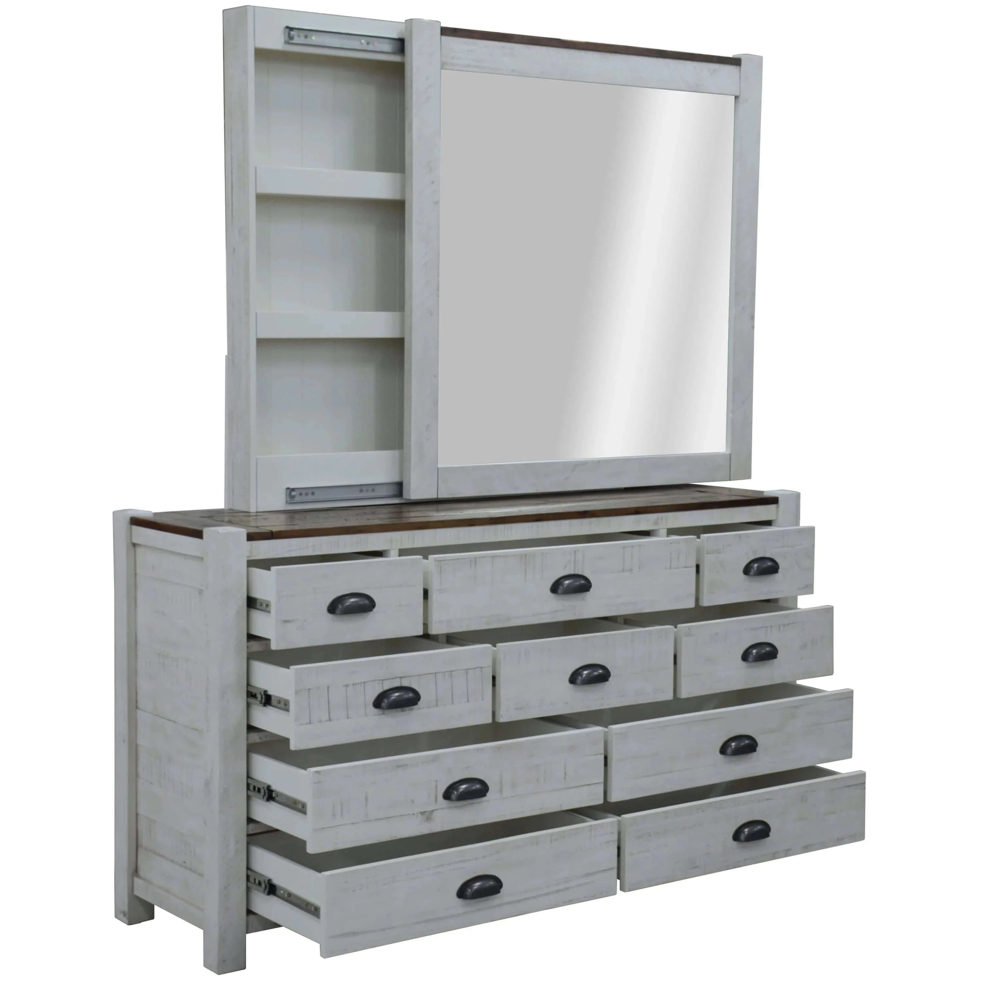 Buy erica dresser mirror set 10 chest of drawers acacia timber cabinet brown white - upinteriors-Upinteriors