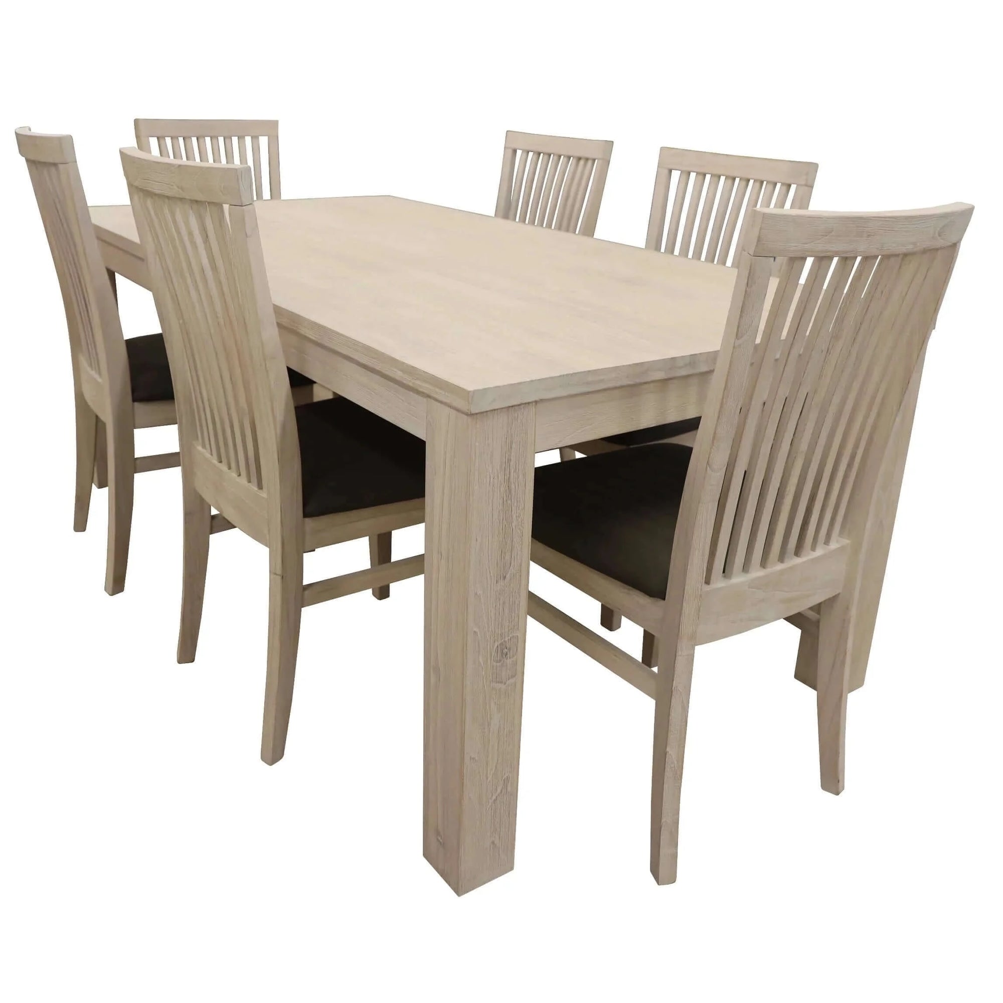 Buy foxglove 7pc dining set 190cm table 6 pu seat chair solid mt ash wood - white - upinteriors-Upinteriors