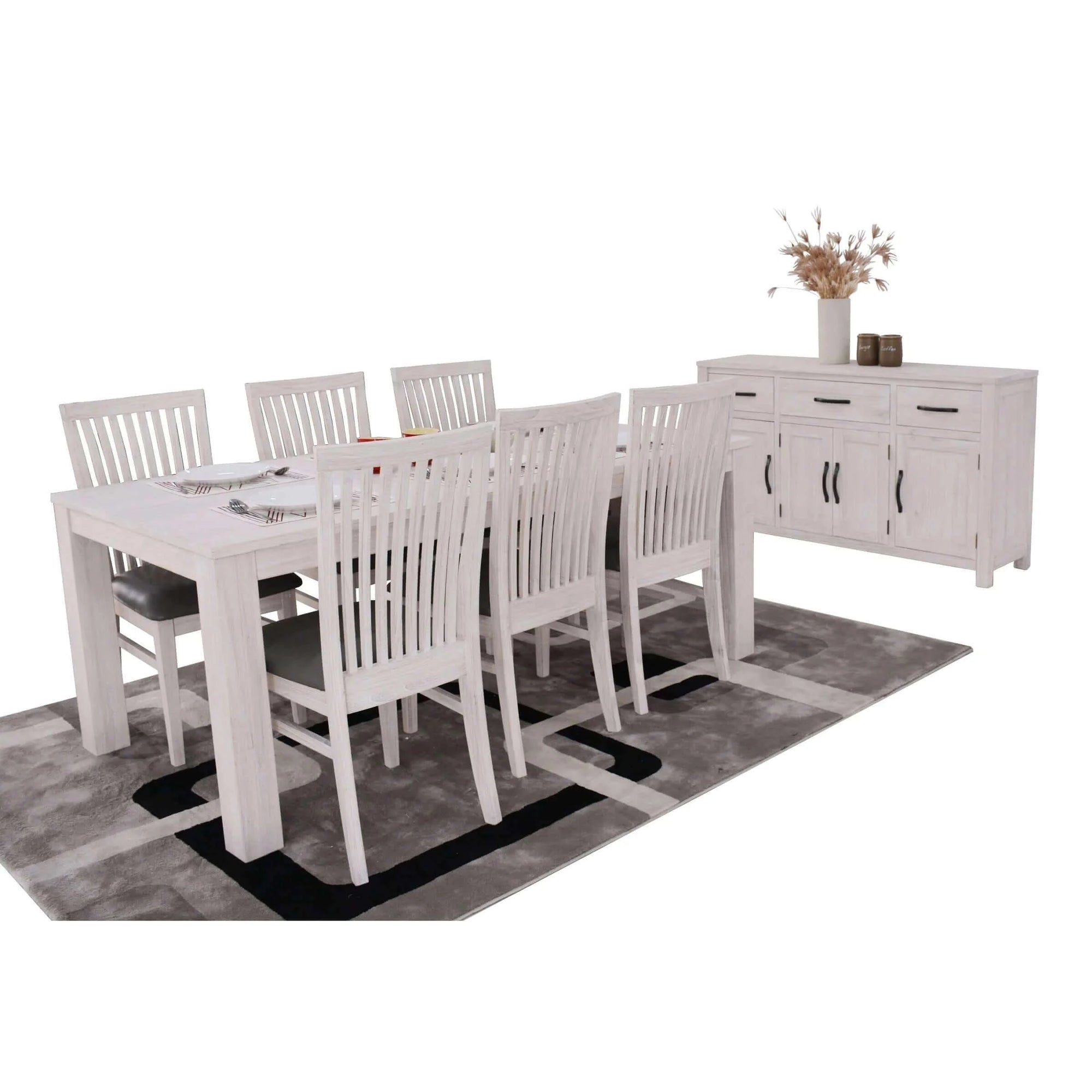 Buy foxglove 7pc dining set 190cm table 6 pu seat chair solid mt ash wood - white - upinteriors-Upinteriors