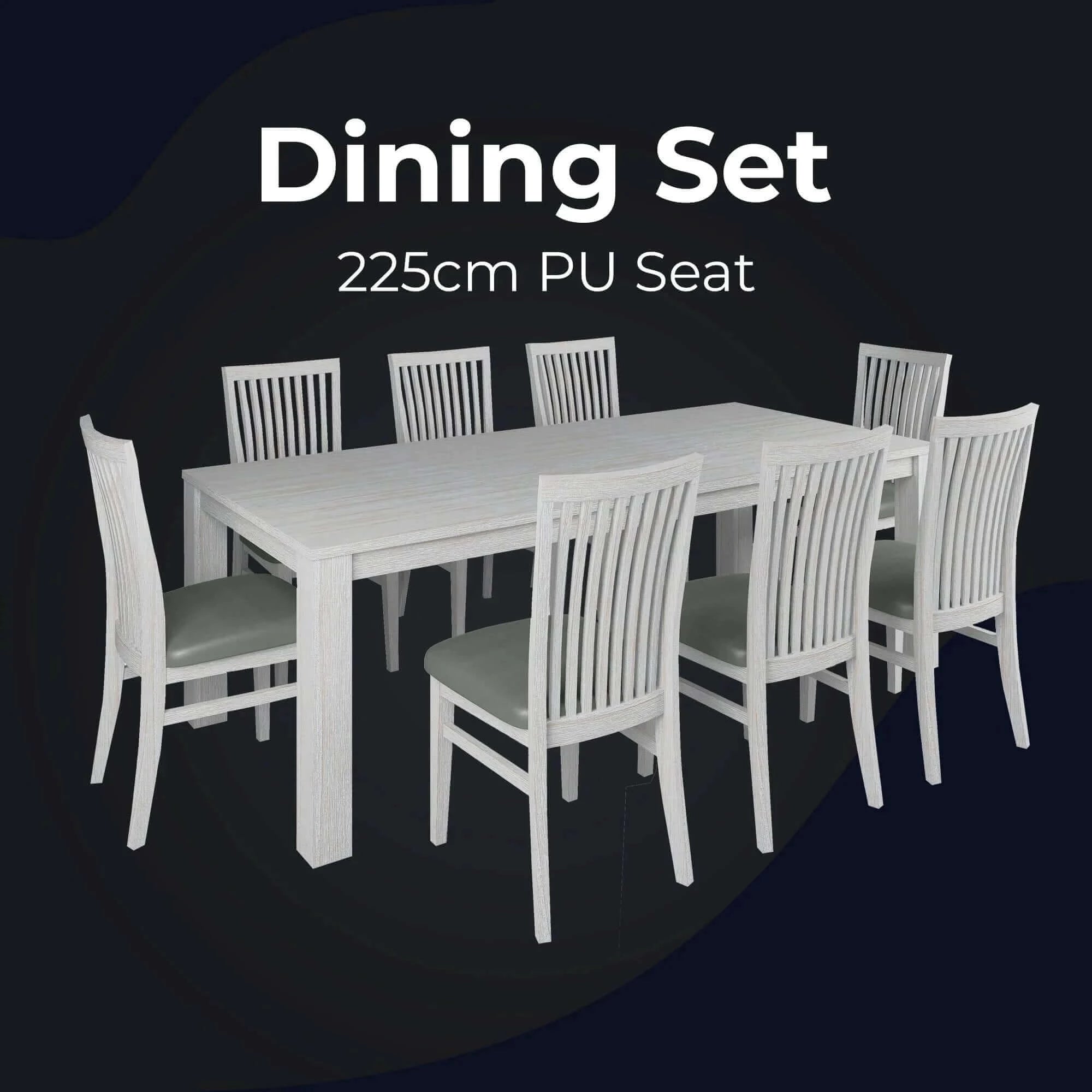 Buy foxglove 9pc dining set 225cm table 8 pu seat chair solid mt ash wood - white - upinteriors-Upinteriors