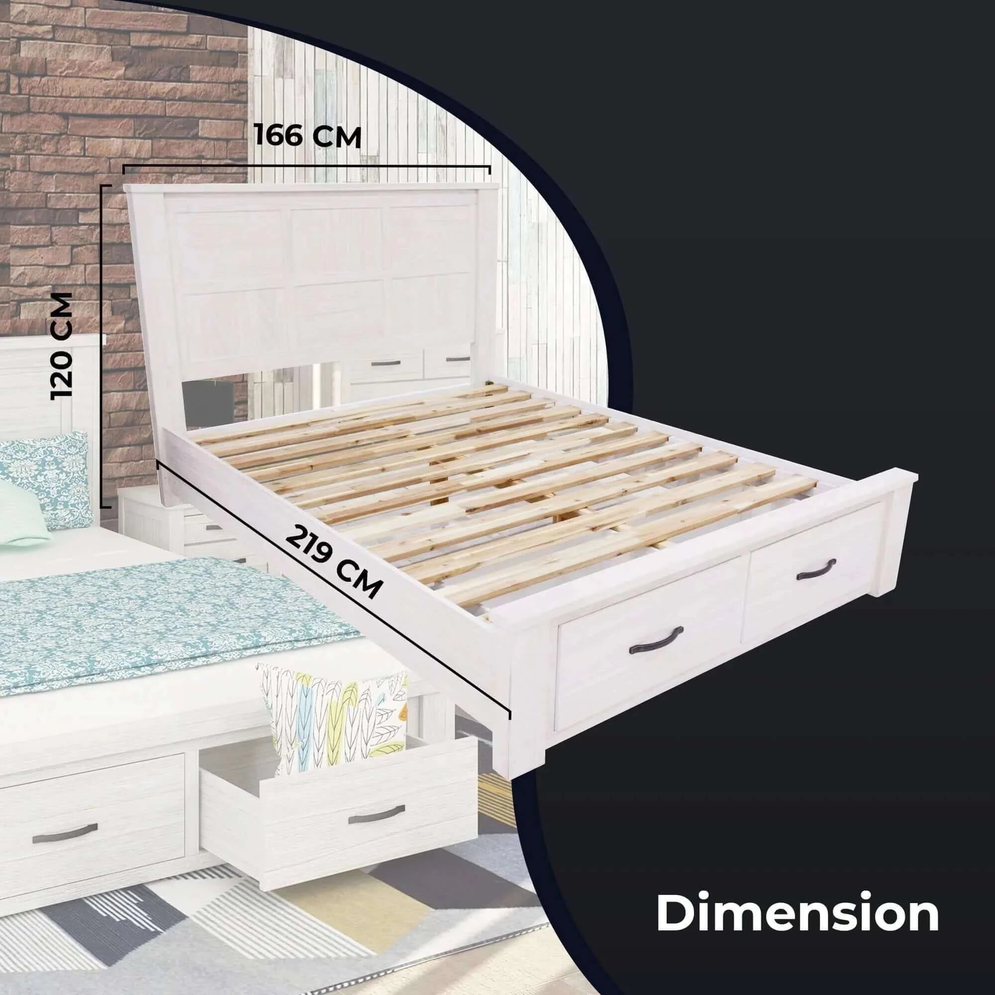 Buy foxglove bed frame queen size timber mattress base with storage drawers - white - upinteriors-Upinteriors