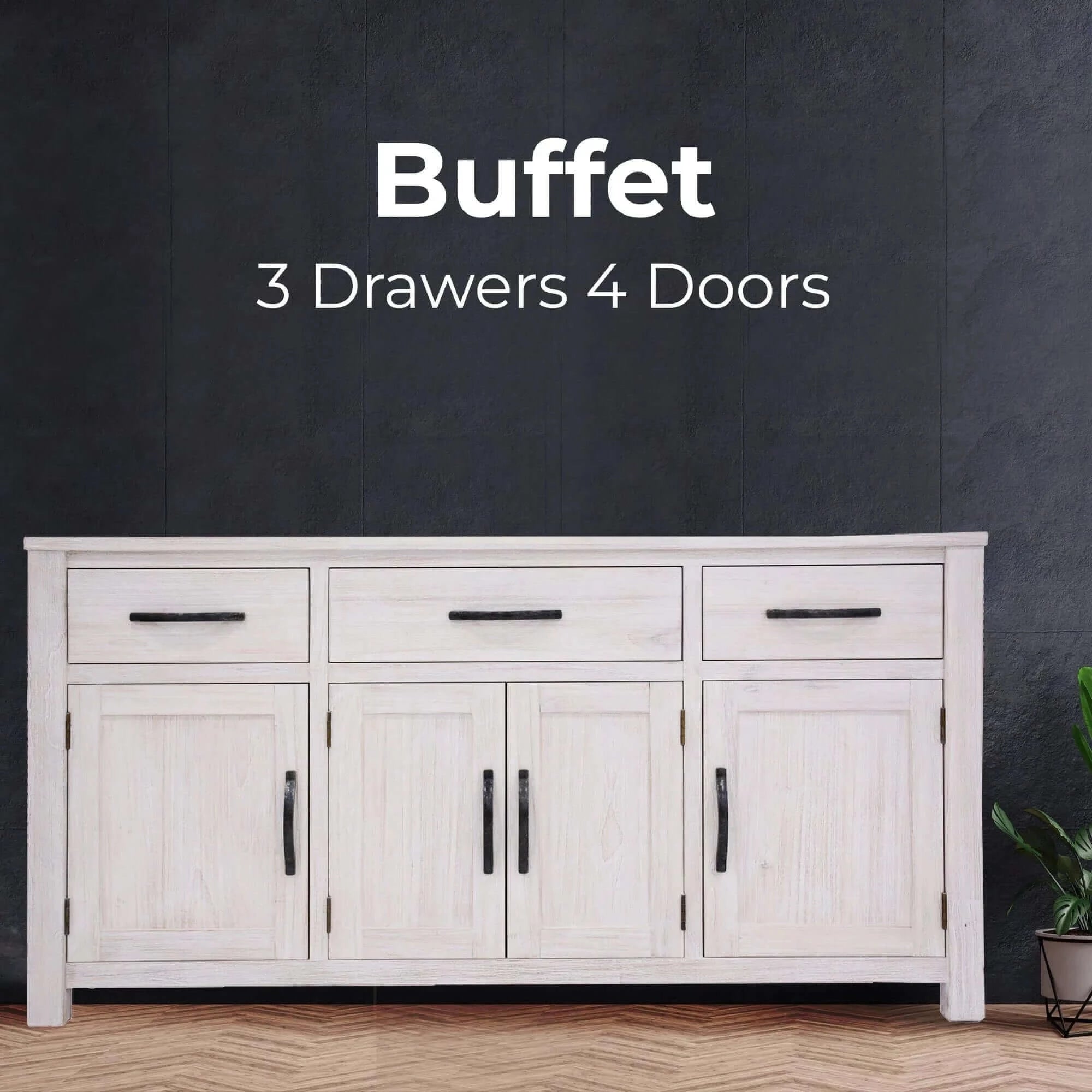 Buy foxglove buffet table 158cm 4 door 3 drawer solid mt ash timber wood - white - upinteriors-Upinteriors