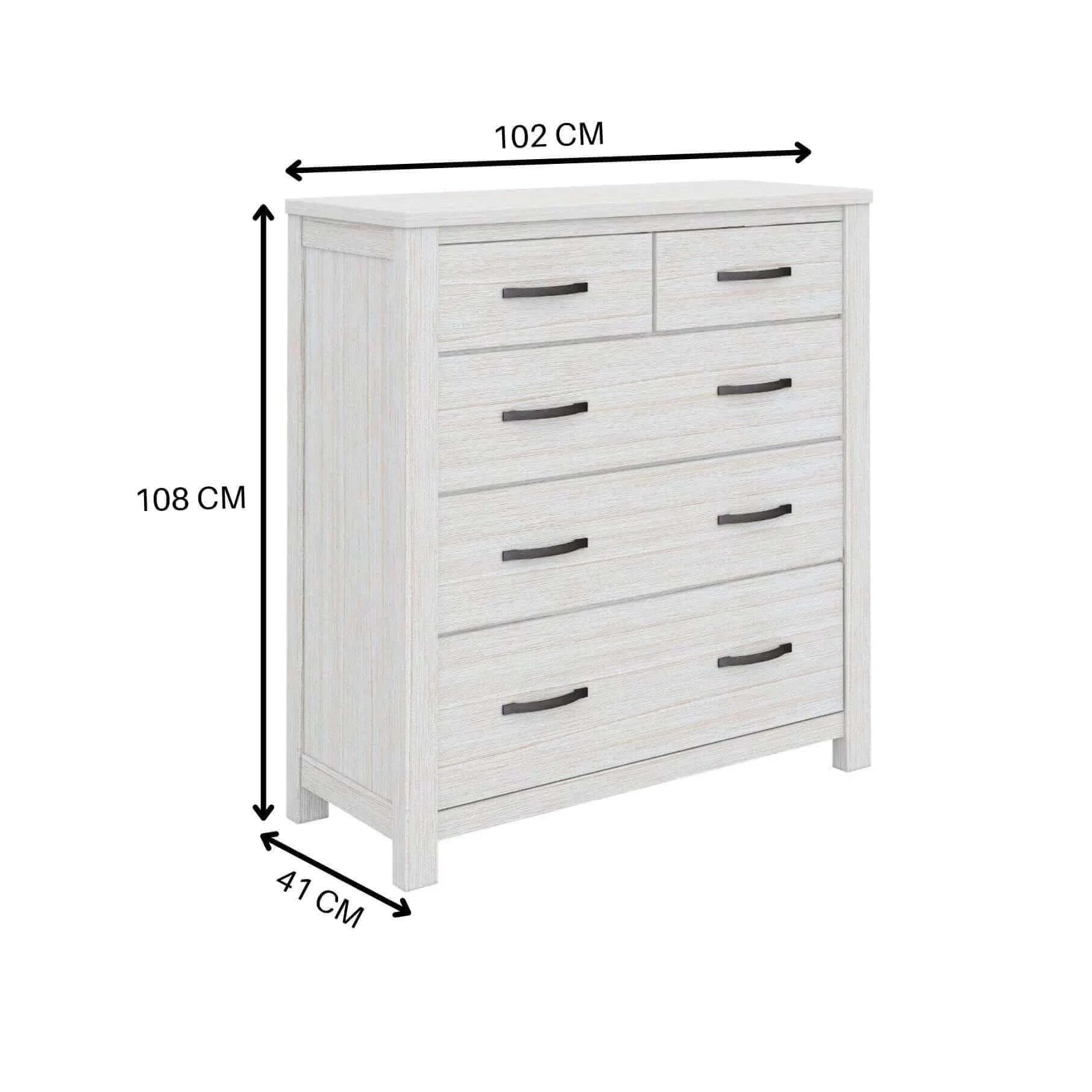 Foxglove Tallboy 5 Chest of Drawers Solid Ash Wood Bed Storage Cabinet - White-Upinteriors