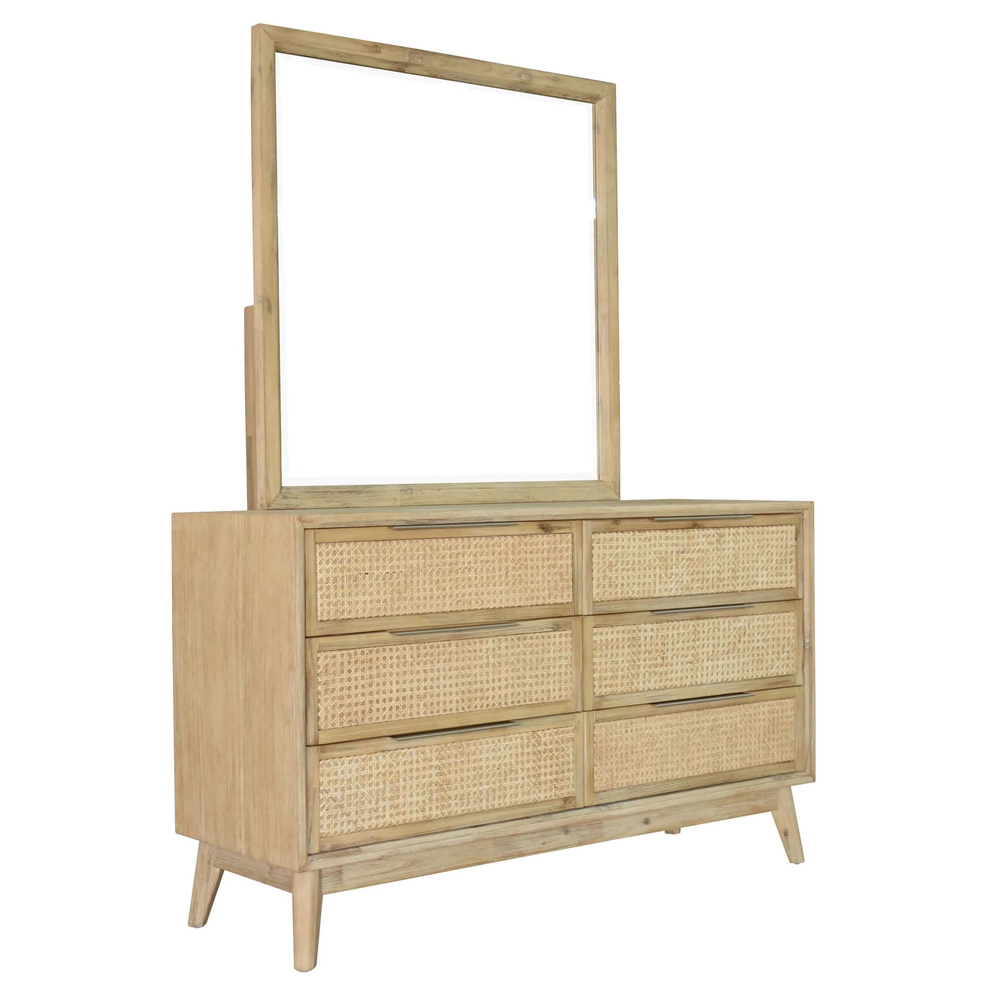 Grevillea Dresser 6 Chest of Drawers Acacia Wood Storage Cabinet Rattan - Brown-Upinteriors