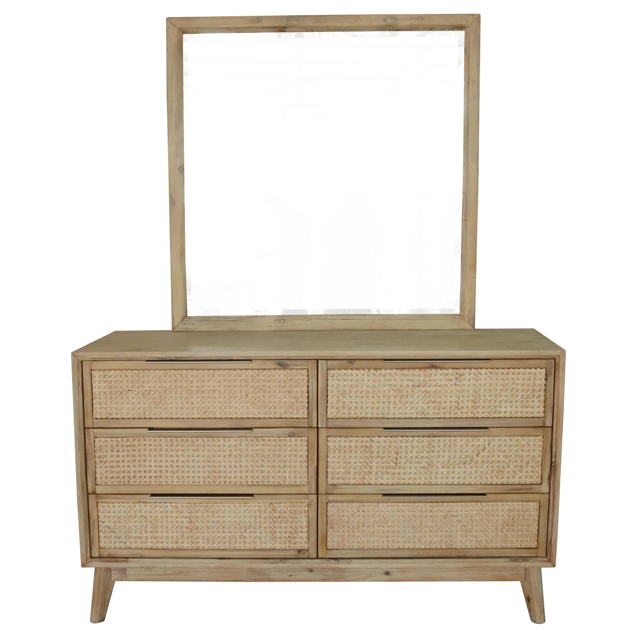 Grevillea Dresser 6 Chest of Drawers Acacia Wood Storage Cabinet Rattan - Brown-Upinteriors