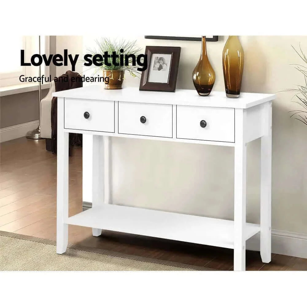 Buy hallway console table hall side entry 3 drawers display white desk furniture - upinteriors-Upinteriors