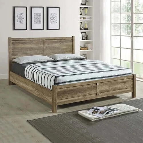 Buy king size bed frame natural wood like mdf in oak colour - upinteriors-Upinteriors