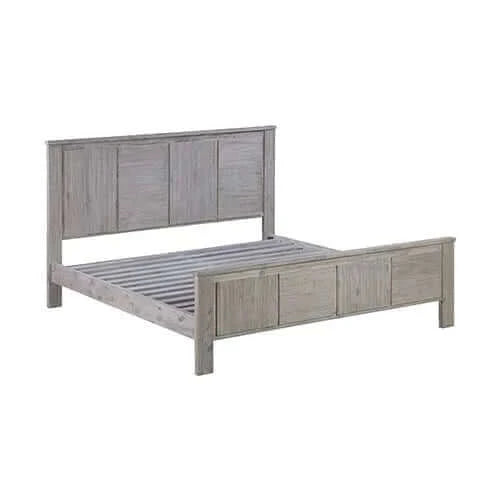 Buy king size bed frame with solid acacia wood veneered construction in white ash colour - upinteriors-Upinteriors