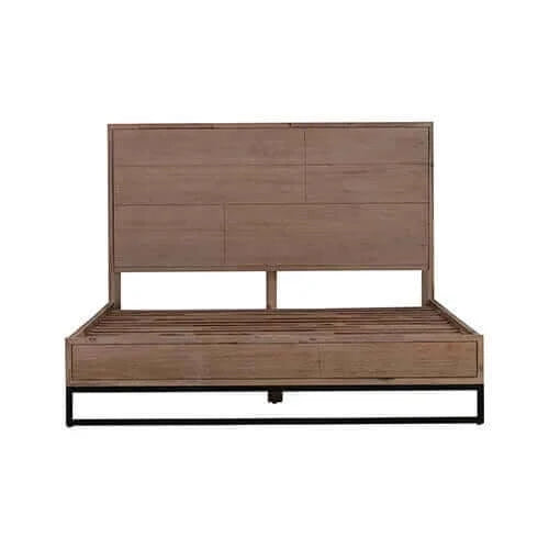 Buy king size bed frame solid wood acacia veneered bedroom furniture steel legs - upinteriors-Upinteriors