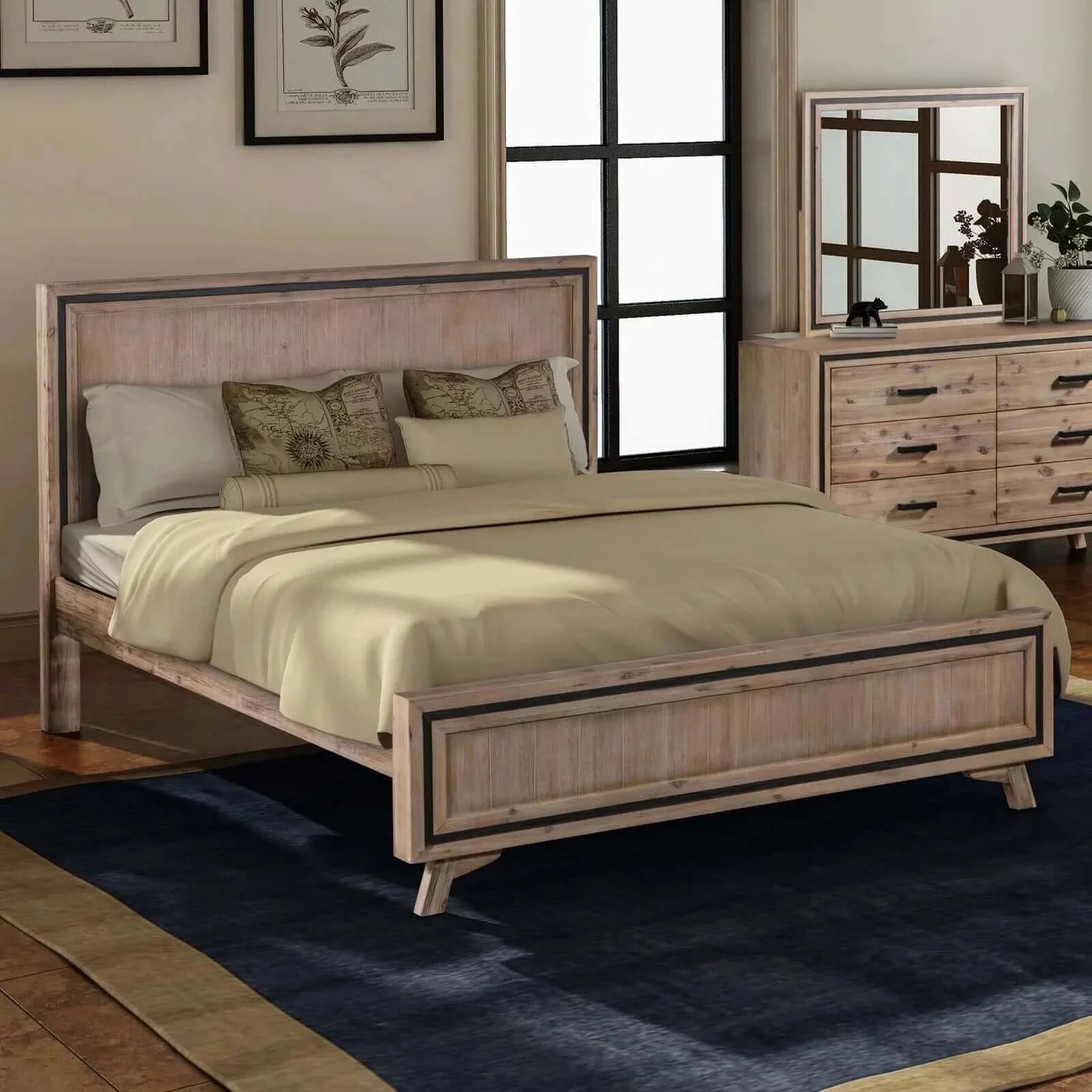 Buy king size silver brush bed frame in acacia wood construction - upinteriors-Upinteriors